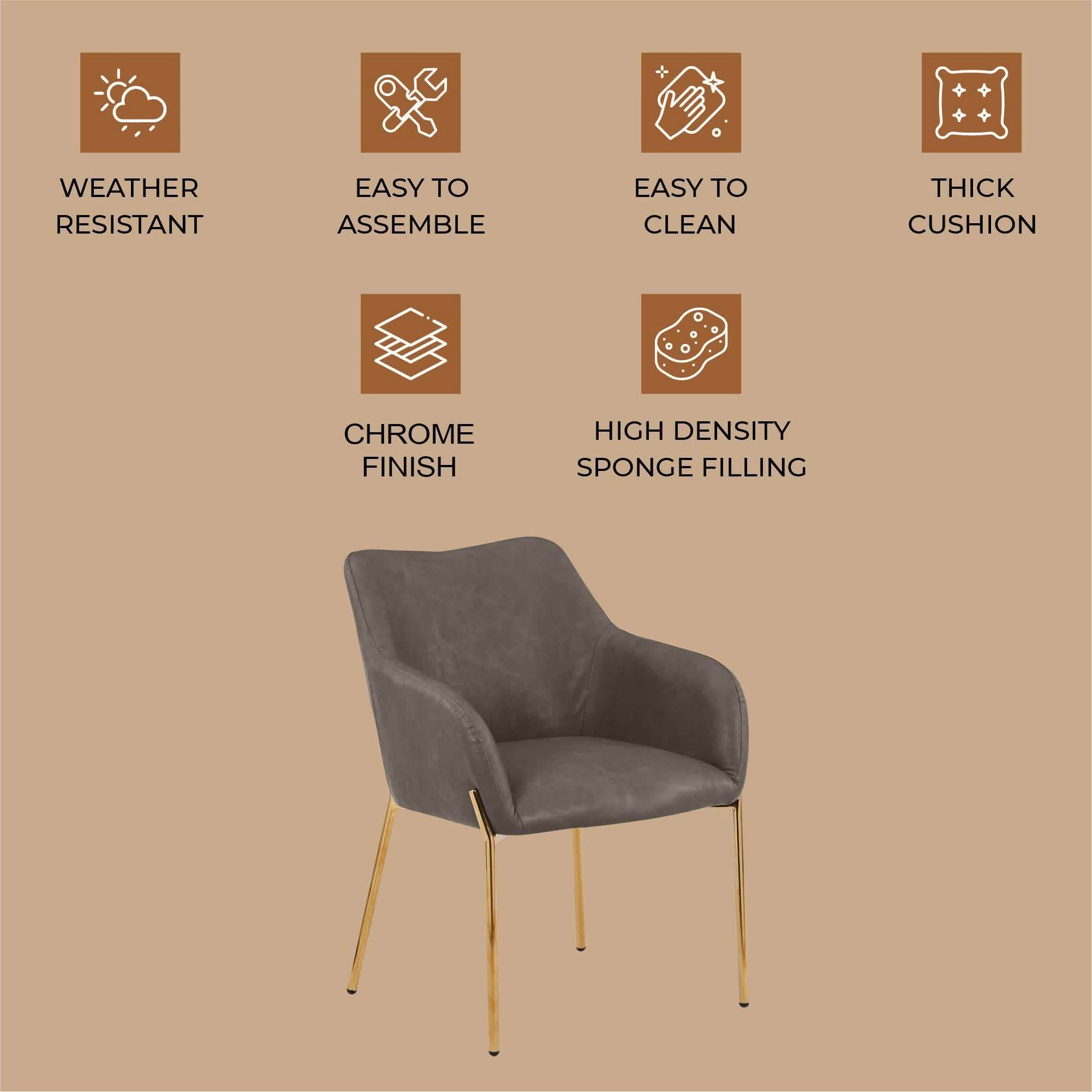 Zaire Upholsters Dining Chair in Velvet/Leather/Boucle with Gold Chrome Iron Fabric Charcoal Dining Chair Leisuremod