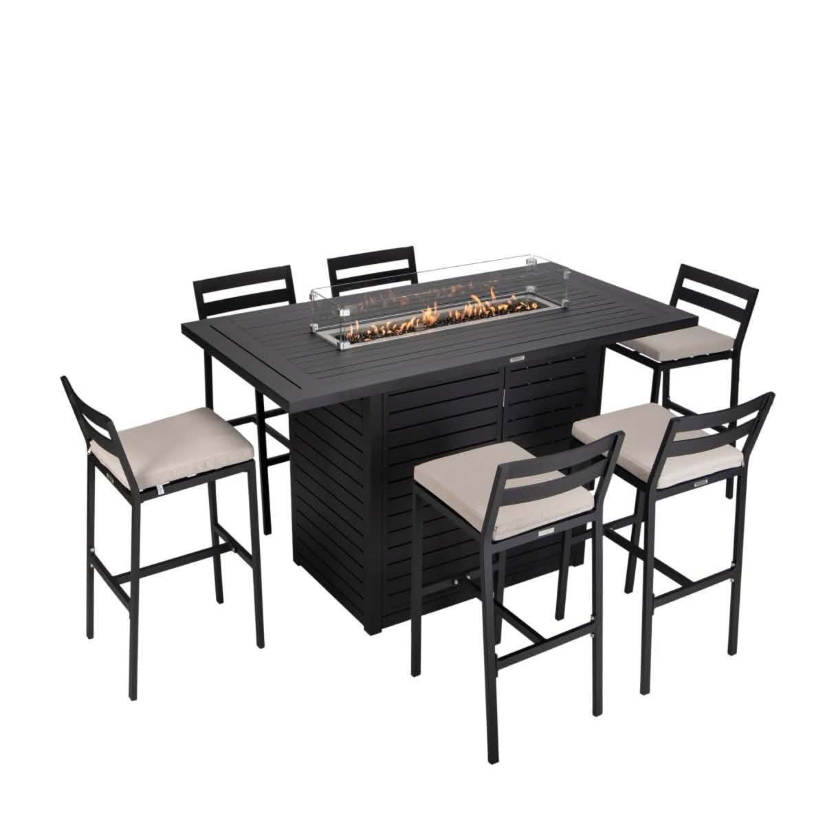 Chelsea 7-Piece Patio Bar Set: Aluminum Fire Pit Table with Tank