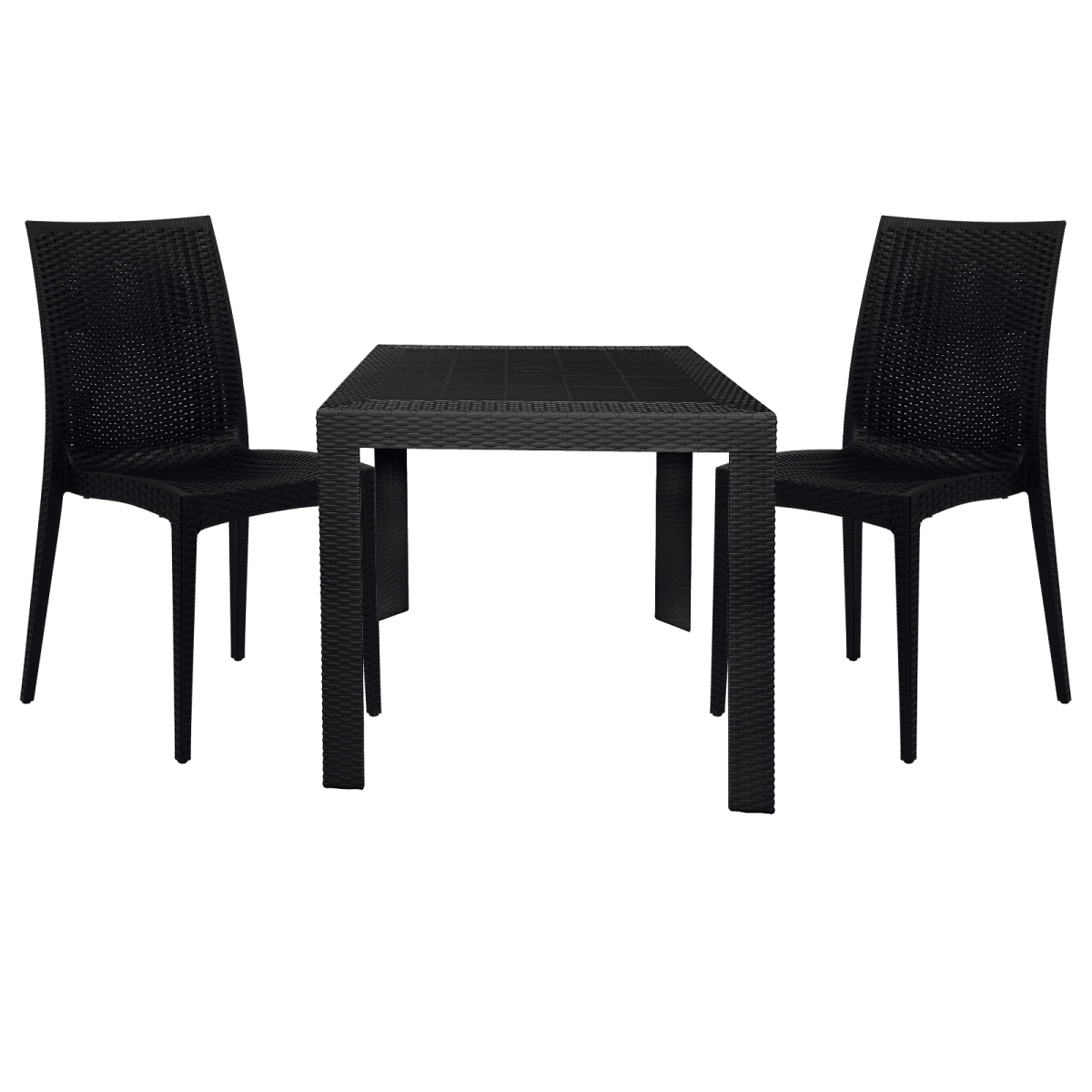 Mace Mid-Century 3-Piece Outdoor Dining Set Black Dining Set Leisuremod