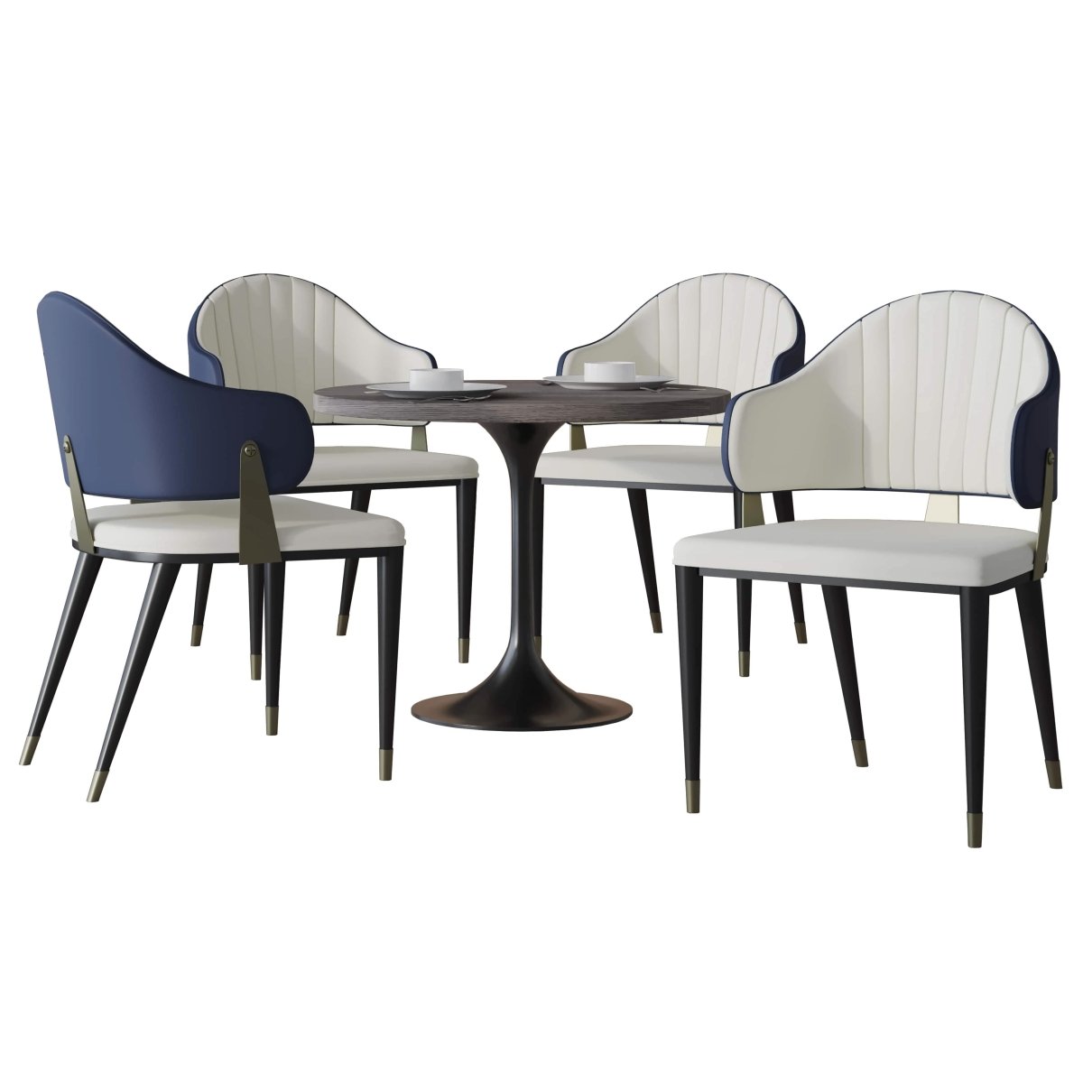 Verve 5-Piece Dining Set with 36" Round Resin Top Table and 4 Leather Dining Chair Blue Dining Set Leisuremod