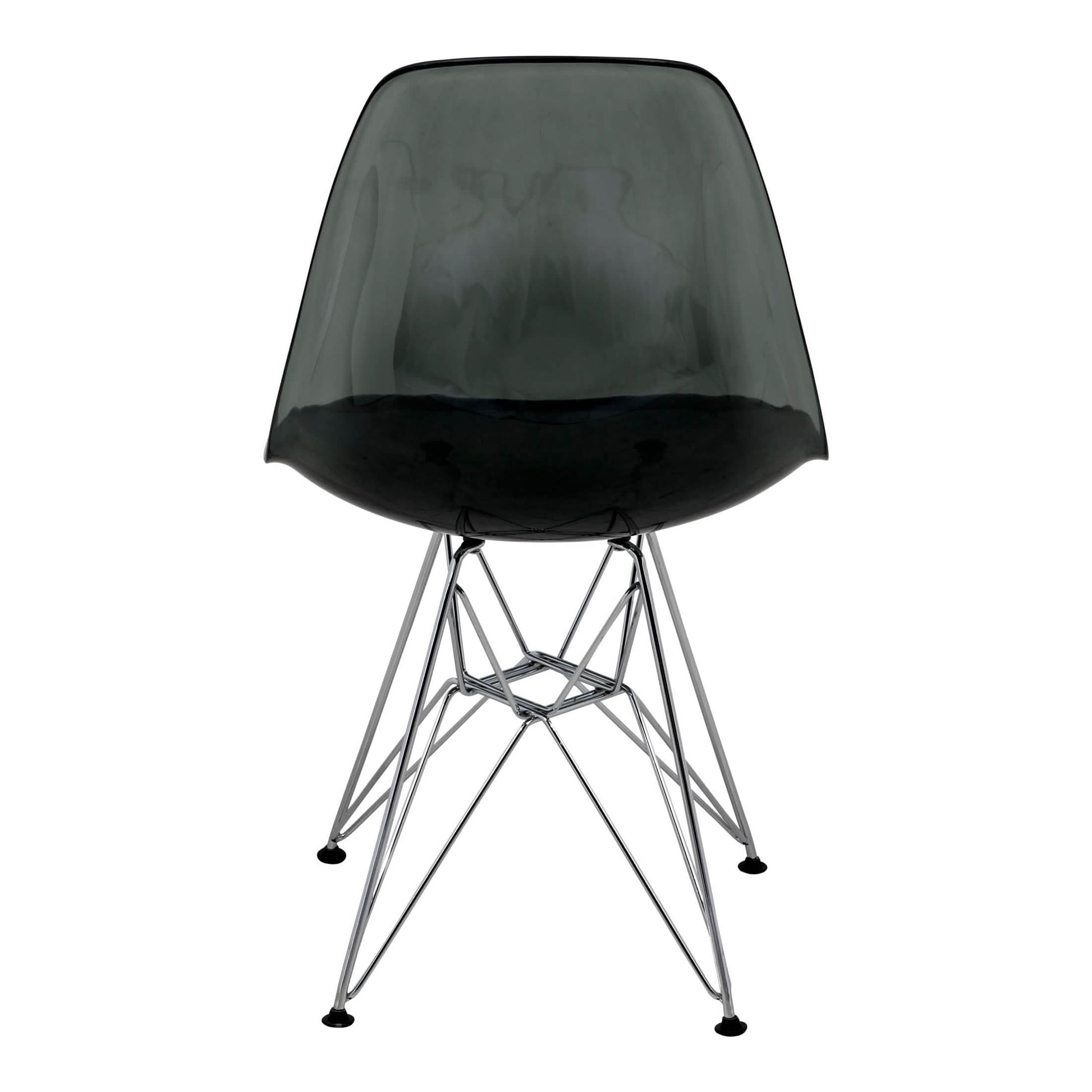 Bristol 5-Piece Dining Set 35" MDF Round Table with 4 ABS Plastic Side Chair in Chrome Transparent Black Dining Set Leisuremod
