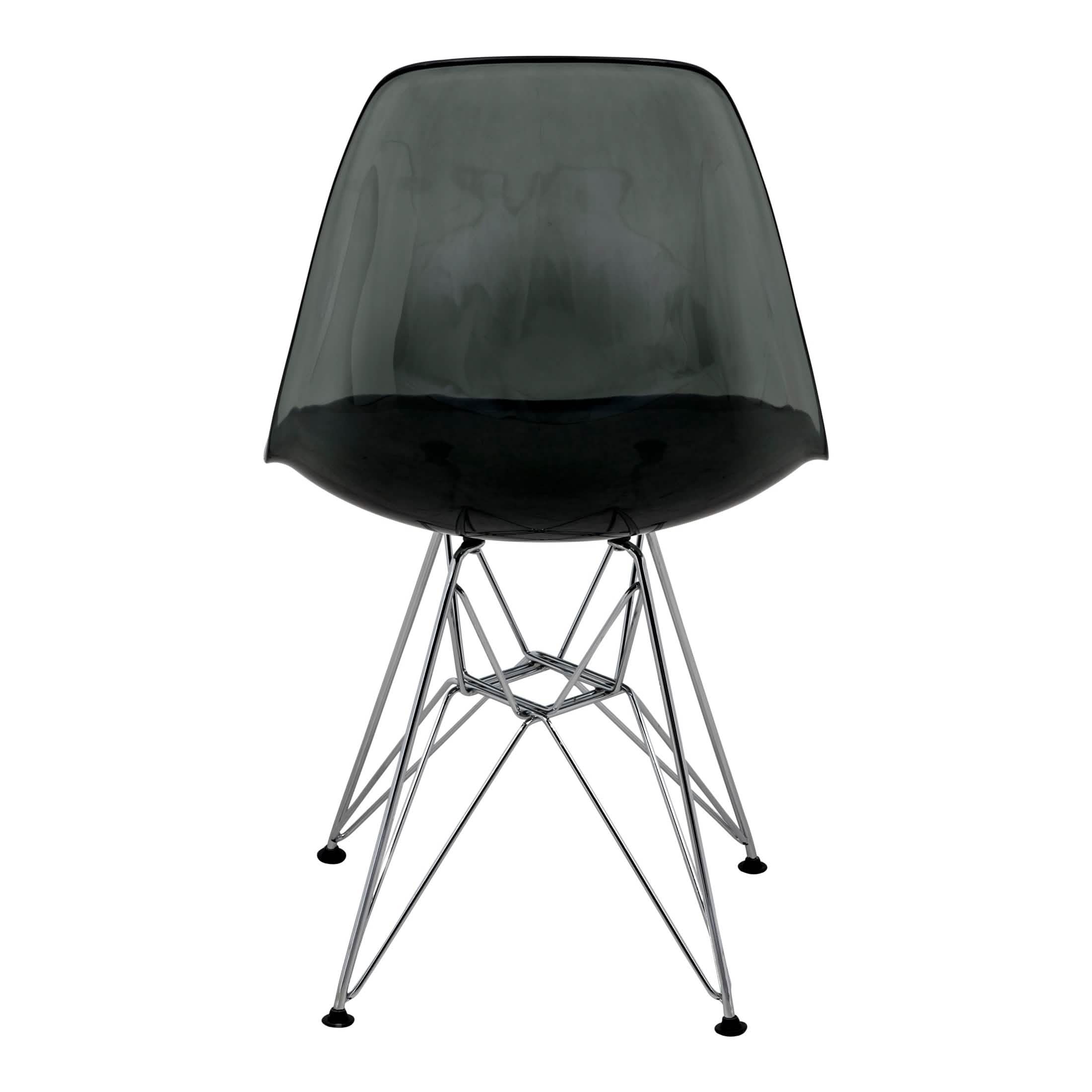 Bristol 5-Piece Dining Set 35" MDF Round Table with 4 ABS Plastic Side Chair in Chrome Transparent Black Dining Set Leisuremod