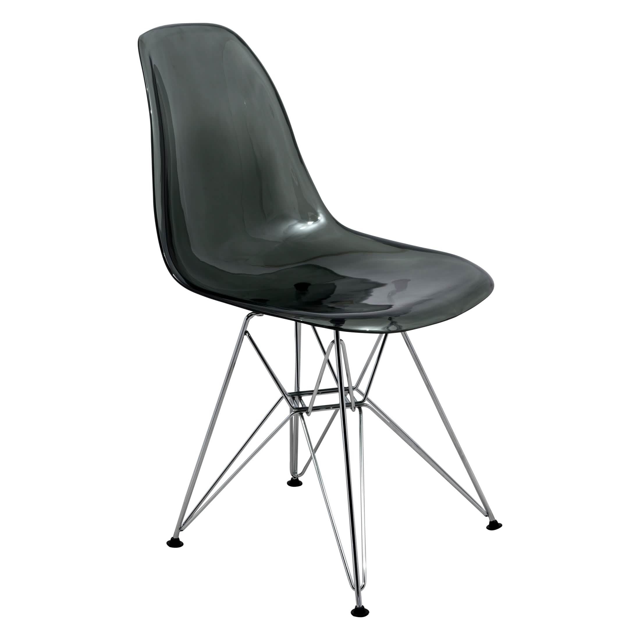 Bristol 5-Piece Dining Set 35" MDF Round Table with 4 ABS Plastic Side Chair in Chrome Transparent Black Dining Set Leisuremod