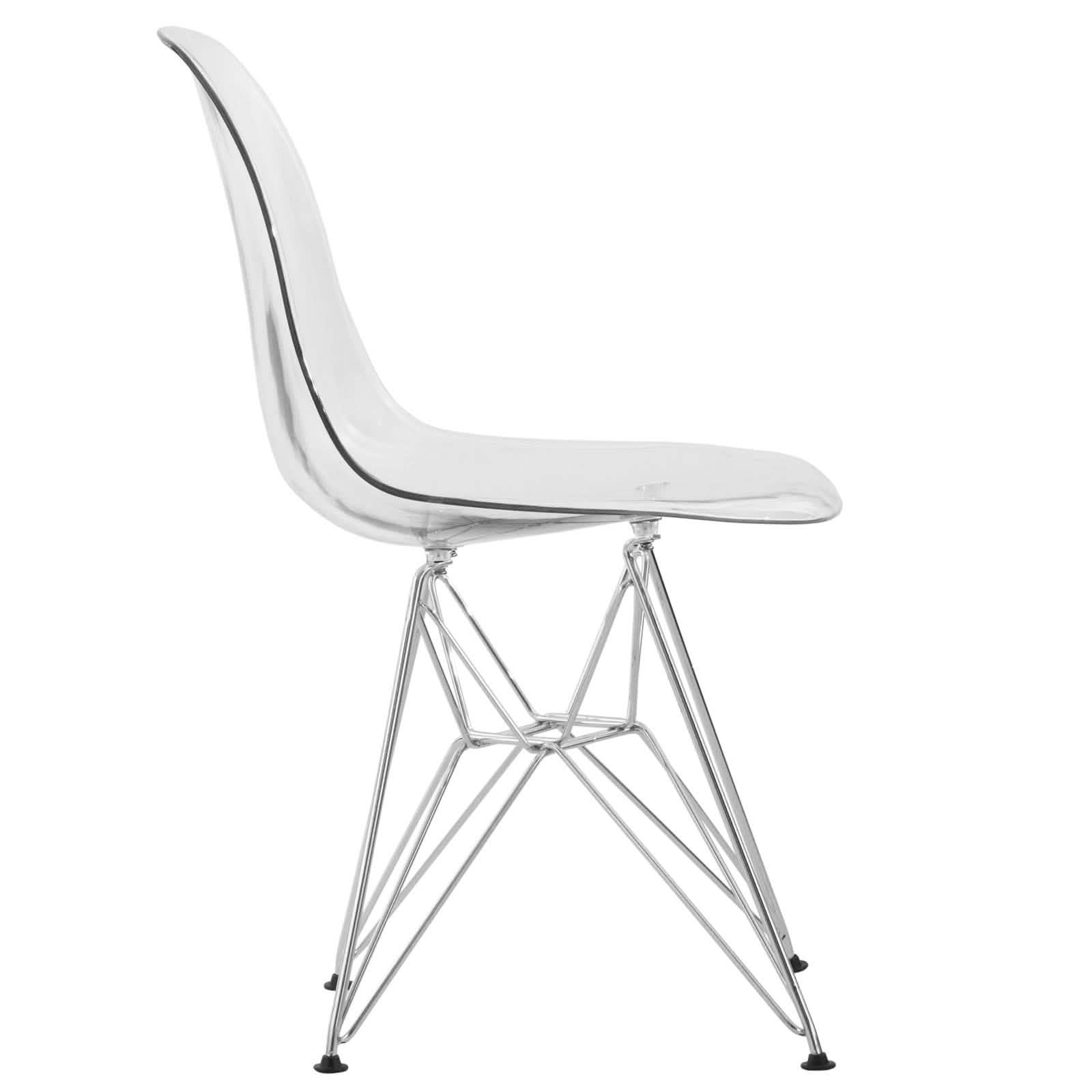 Bristol 5-Piece Dining Set 35" MDF Round Table with 4 ABS Plastic Side Chair in Chrome Clear Dining Set Leisuremod