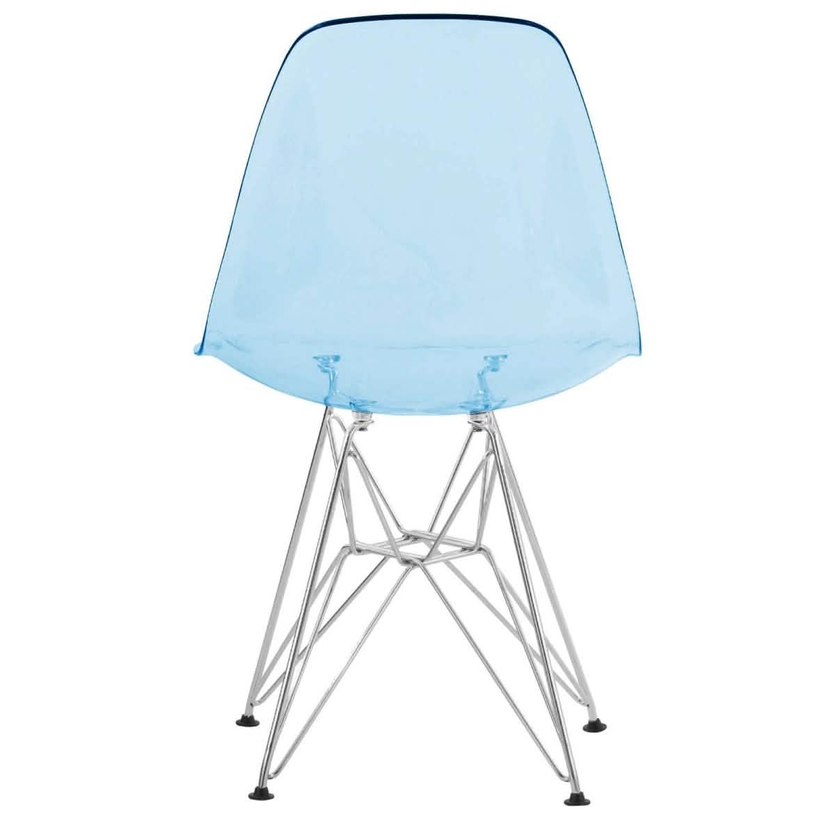 Bristol 5-Piece Dining Set 35" Round Dining Table in Black Iron - 4 ABS Plastic Side Chair in Chrome Transparent Blue Dining Set Leisuremod