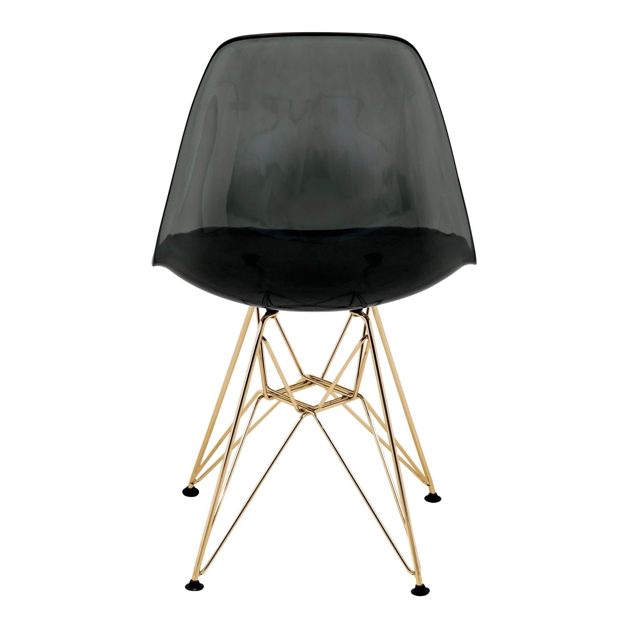 Bristol 5-Piece Dining Set 35" Round Dining Table in Black Iron - 4 ABS Plastic Side Chair in Gold Transparent Black Dining Set Leisuremod