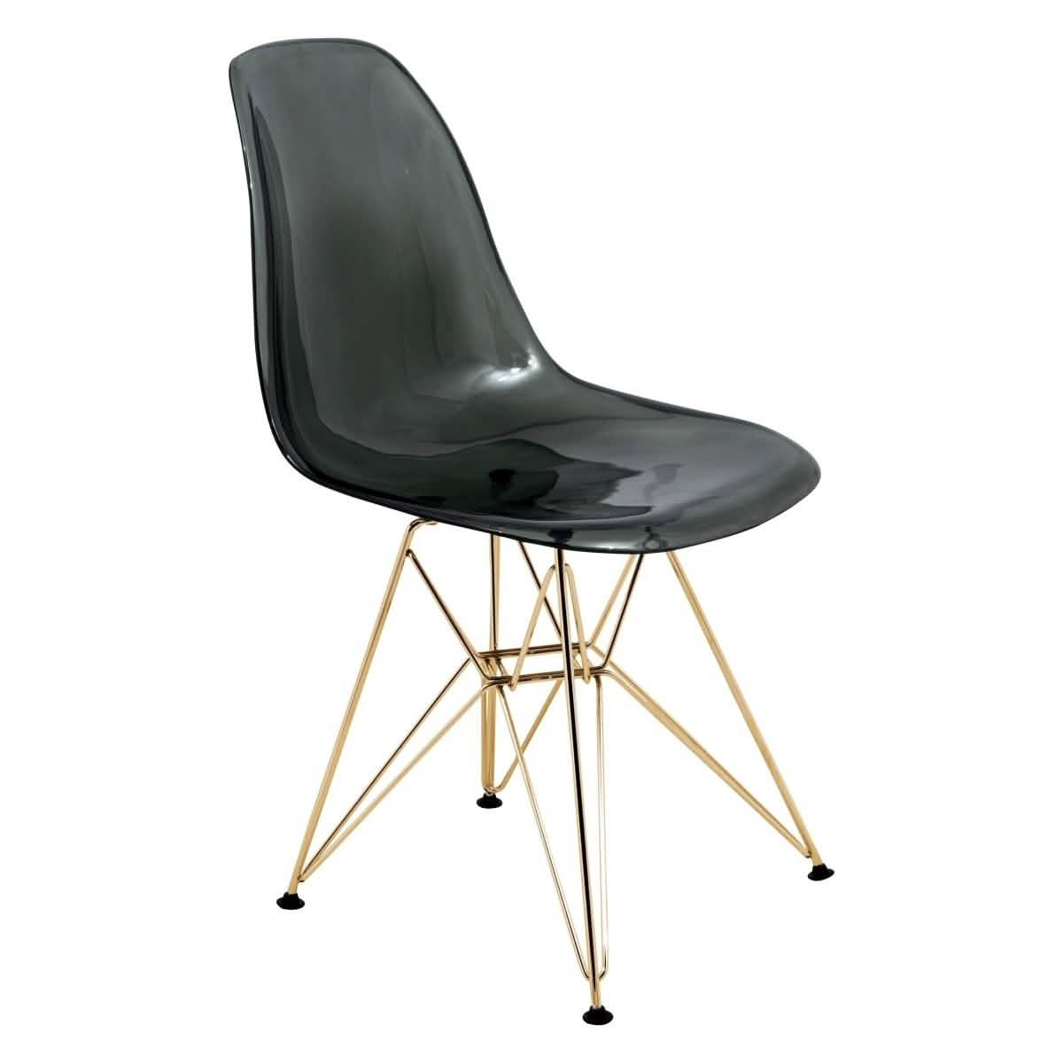 Bristol 5-Piece Dining Set 35" Round Dining Table in Black Iron - 4 ABS Plastic Side Chair in Gold Transparent Black Dining Set Leisuremod