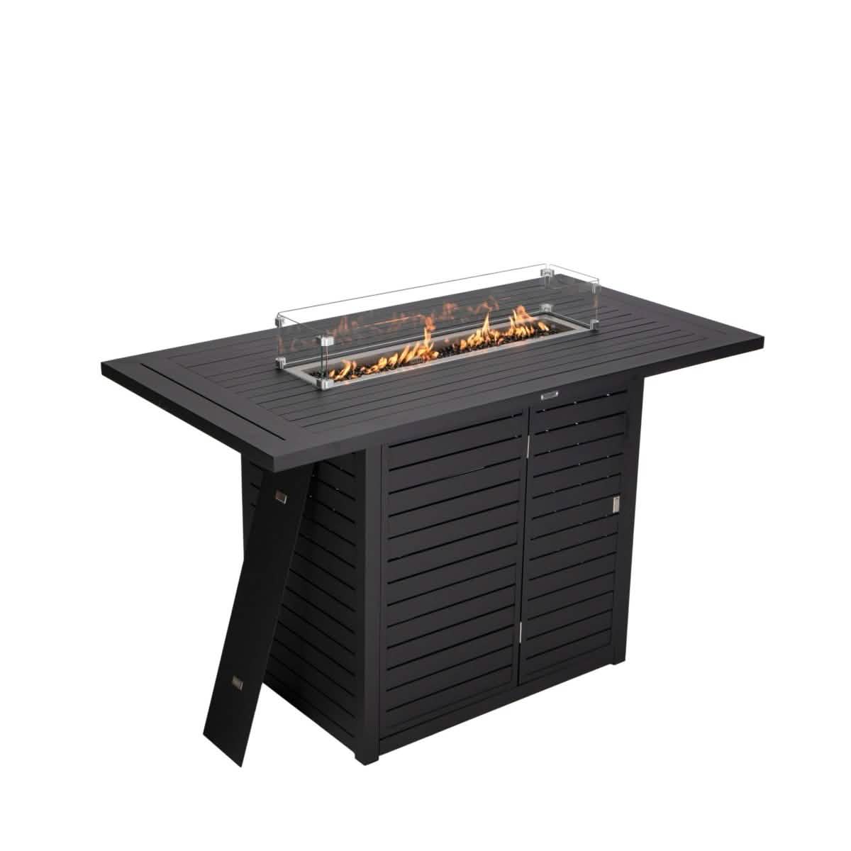 Chelsea 5-Piece Patio Bar Set: Aluminum Fire Pit Table with Tank Holder & 4 Barstools with Cushions Dining Set Leisuremod