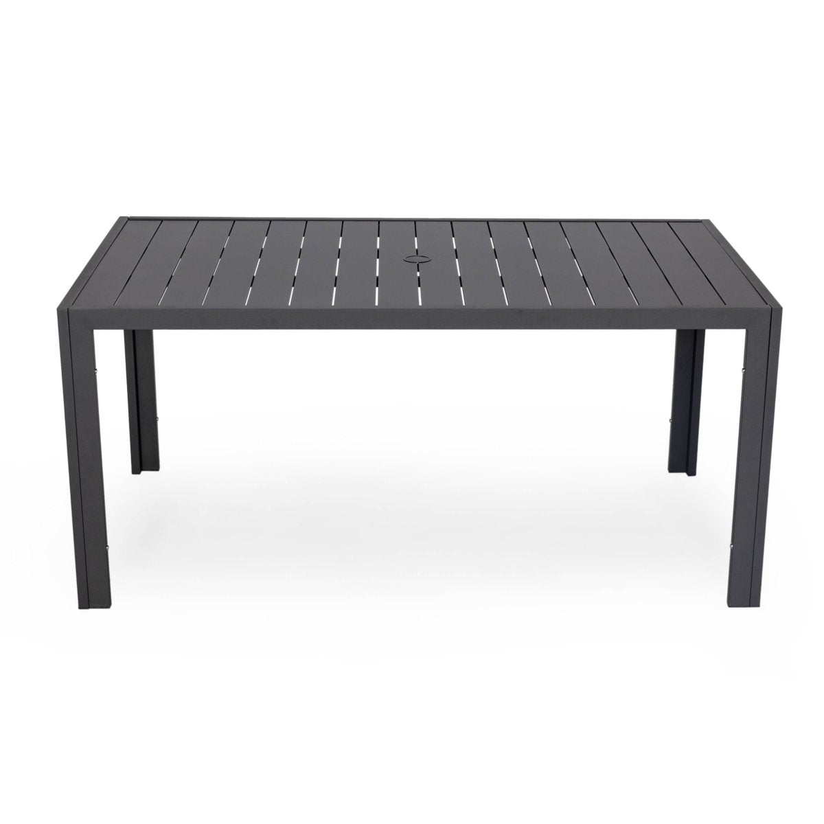 Chelsea 7-Piece Modern Outdoor Dining Set in Black Aluminum with Removable Cushions Charcoal Black Dining Set Leisuremod