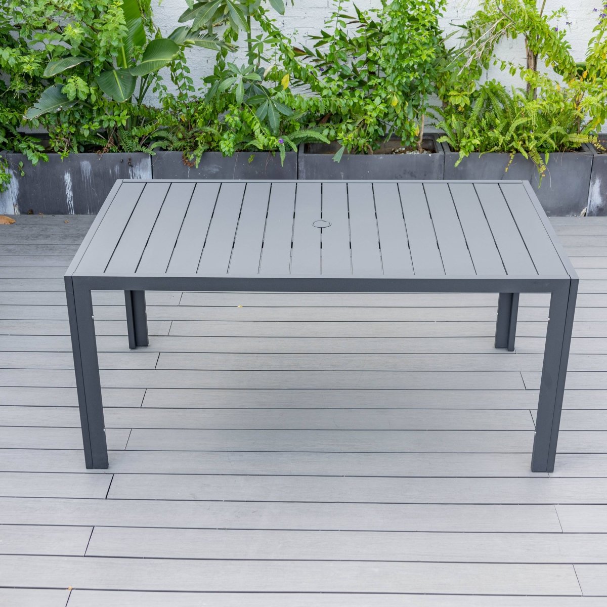 Chelsea 7-Piece Modern Outdoor Dining Set in Black Aluminum with Removable Cushions Charcoal Black Dining Set Leisuremod