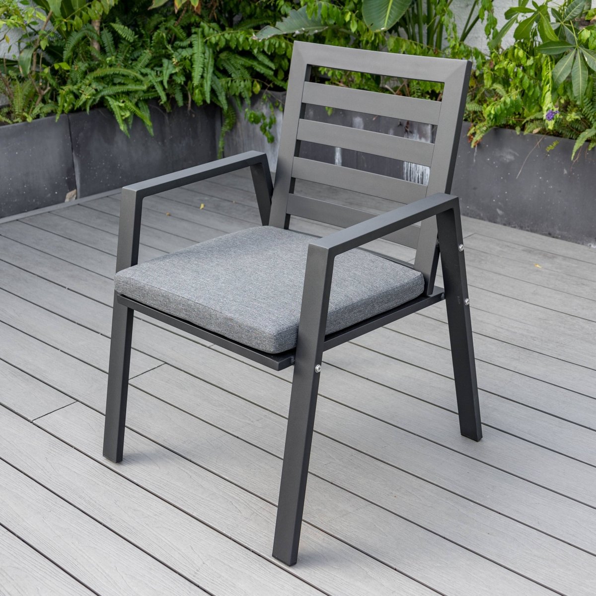 Chelsea 7-Piece Modern Outdoor Dining Set in Black Aluminum with Removable Cushions Charcoal Black Dining Set Leisuremod