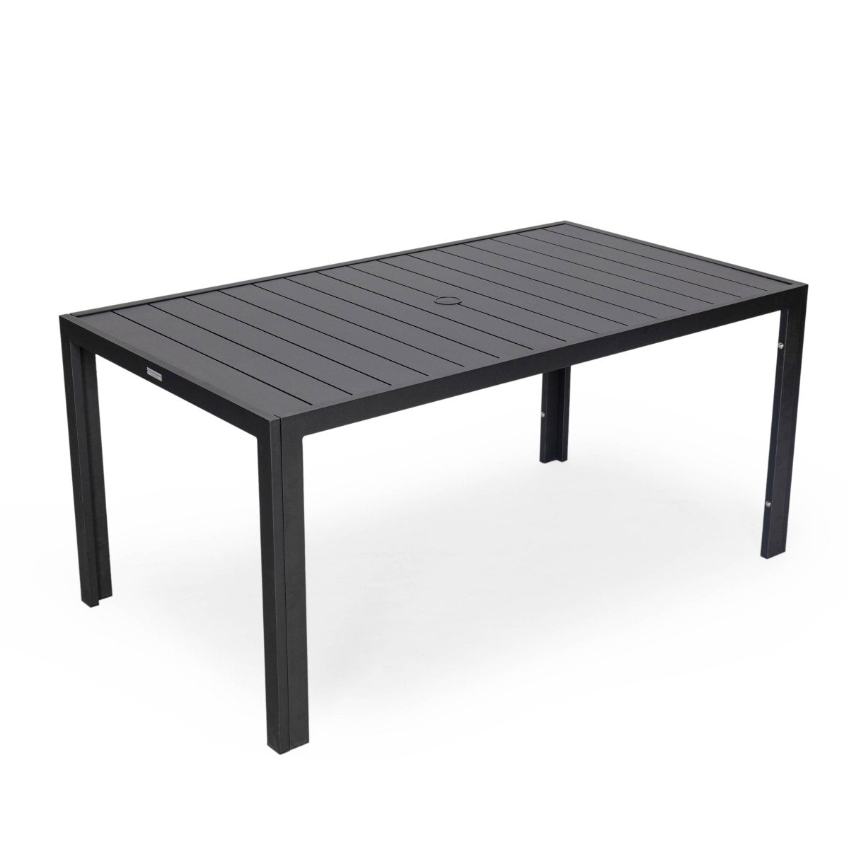Chelsea 7-Piece Modern Outdoor Dining Set in Black Aluminum with Removable Cushions Charcoal Black Dining Set Leisuremod