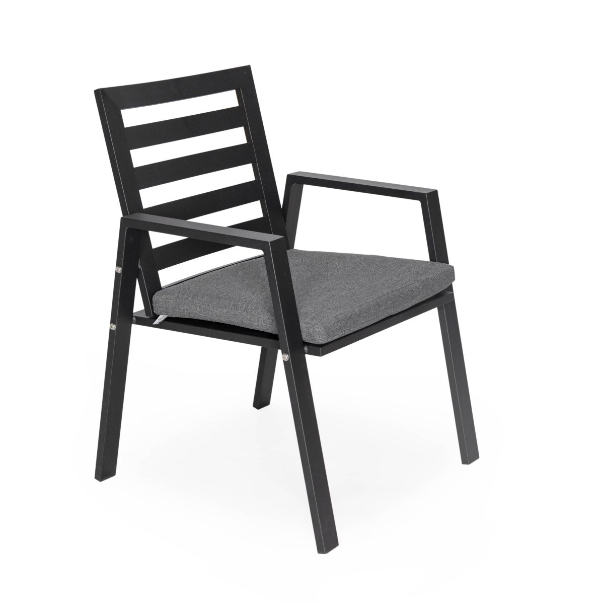 Chelsea 7-Piece Modern Outdoor Dining Set in Black Aluminum with Removable Cushions Charcoal Black Dining Set Leisuremod