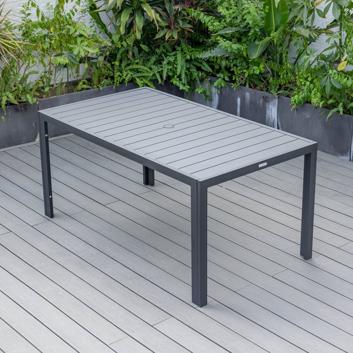 Chelsea 7-Piece Modern Outdoor Dining Set in Black Aluminum with Removable Cushions Charcoal Black Dining Set Leisuremod