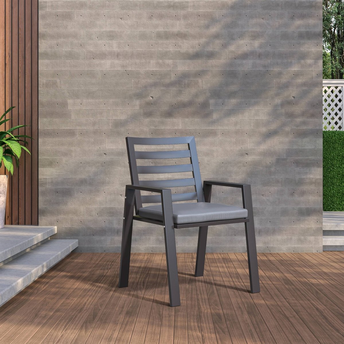 Chelsea 7-Piece Modern Outdoor Dining Set in Black Aluminum with Removable Cushions Charcoal Black Dining Set Leisuremod