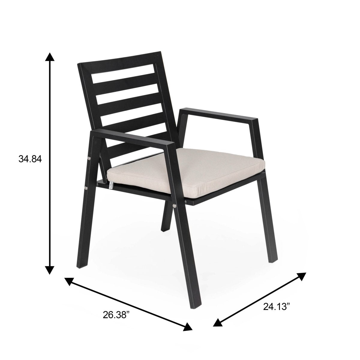 Chelsea 7-Piece Patio Dining Set 78-118" Wide Rectangular Extendable Aluminum Dining Table and 6 Dining Armchair Beige Dining Set Leisuremod