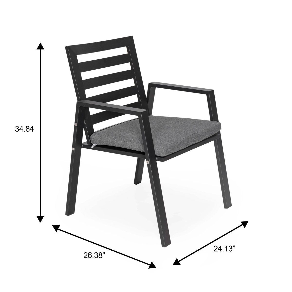 Chelsea 7-Piece Patio Dining Set 78-118" Wide Rectangular Extendable Aluminum Dining Table and 6 Dining Armchair Black Dining Set Leisuremod
