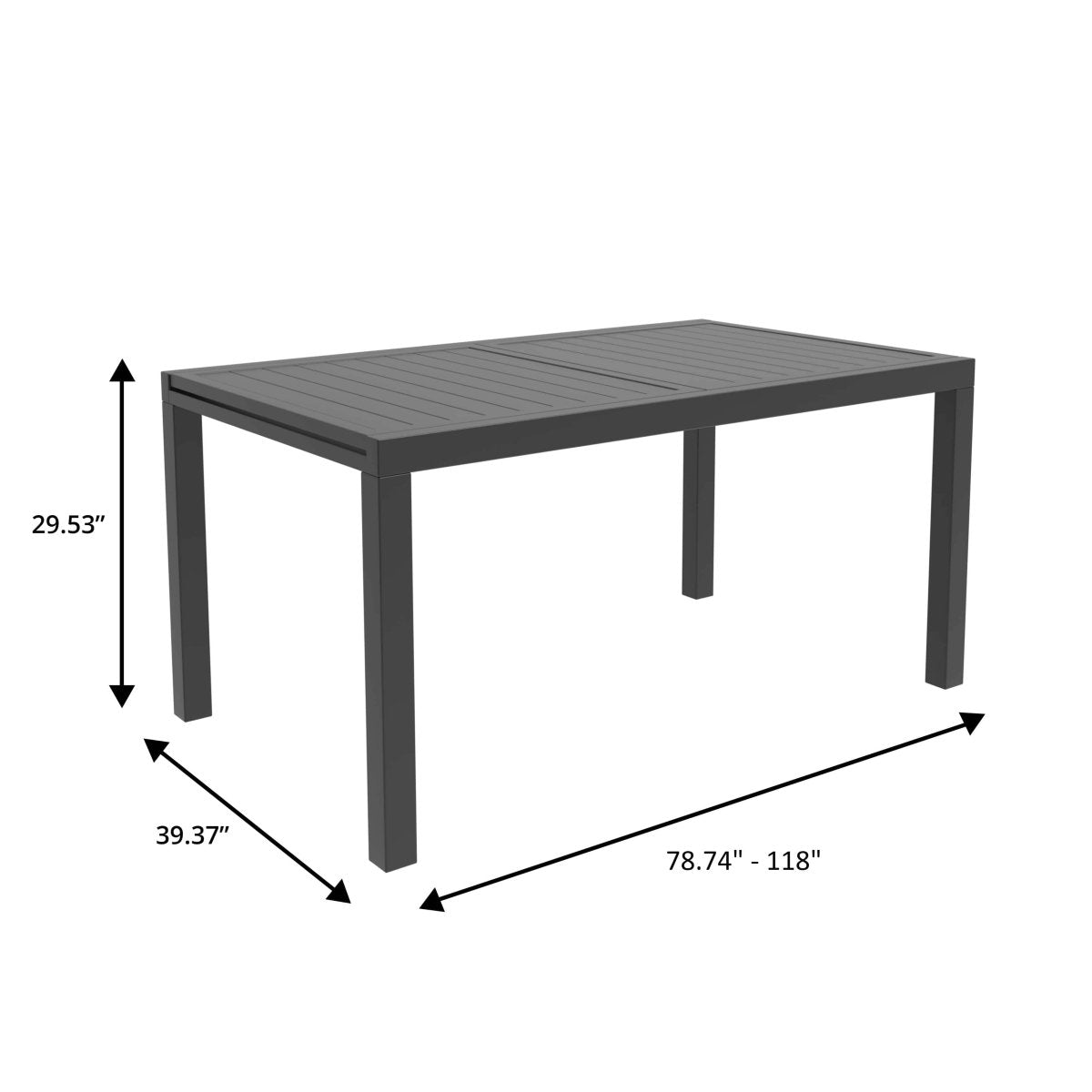 Chelsea 7-Piece Patio Dining Set 78-118" Wide Rectangular Extendable Aluminum Dining Table and 6 Dining Armchair Black Dining Set Leisuremod
