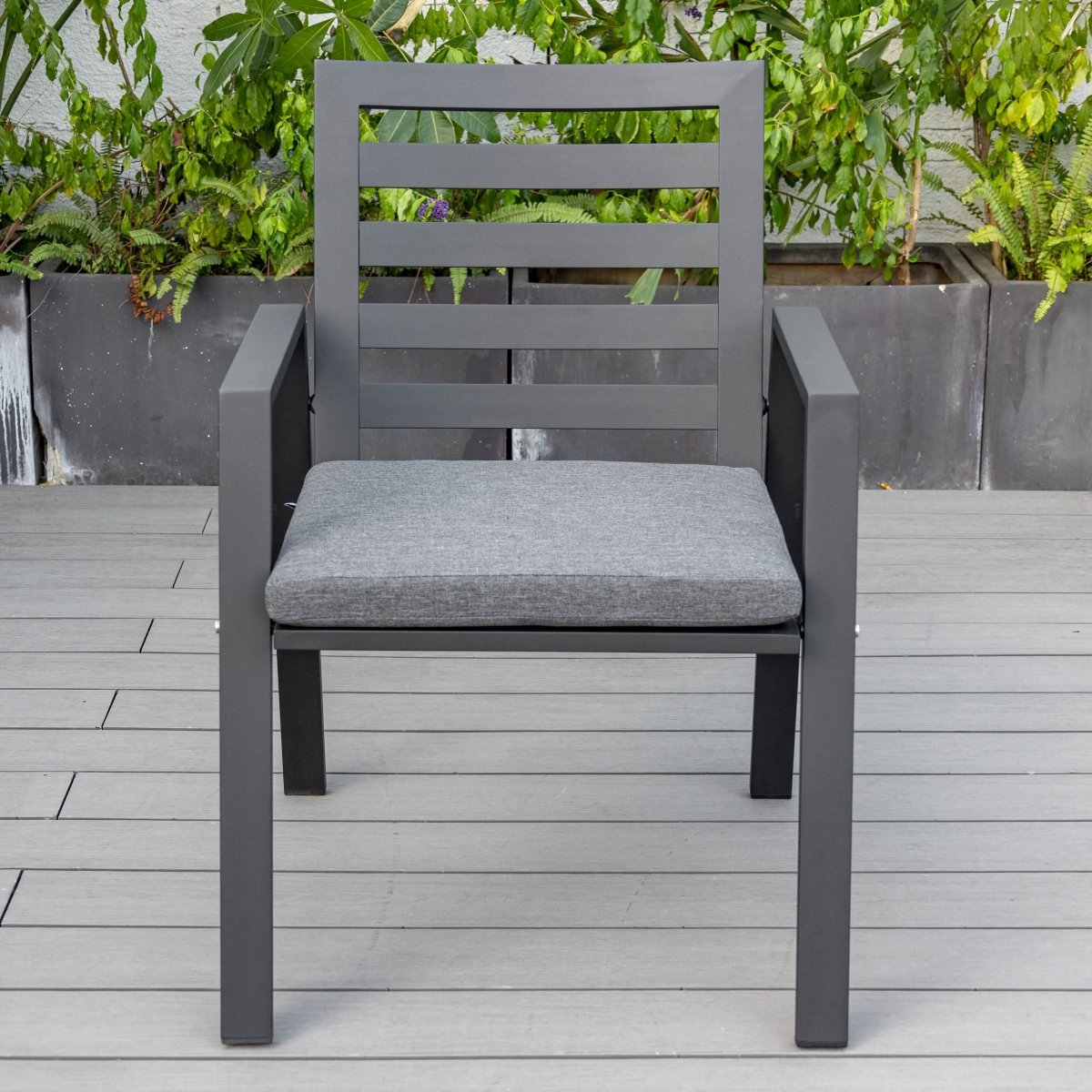 Chelsea 7-Piece Patio Dining Set 78-118" Wide Rectangular Extendable Aluminum Dining Table and 6 Dining Armchair Black Dining Set Leisuremod