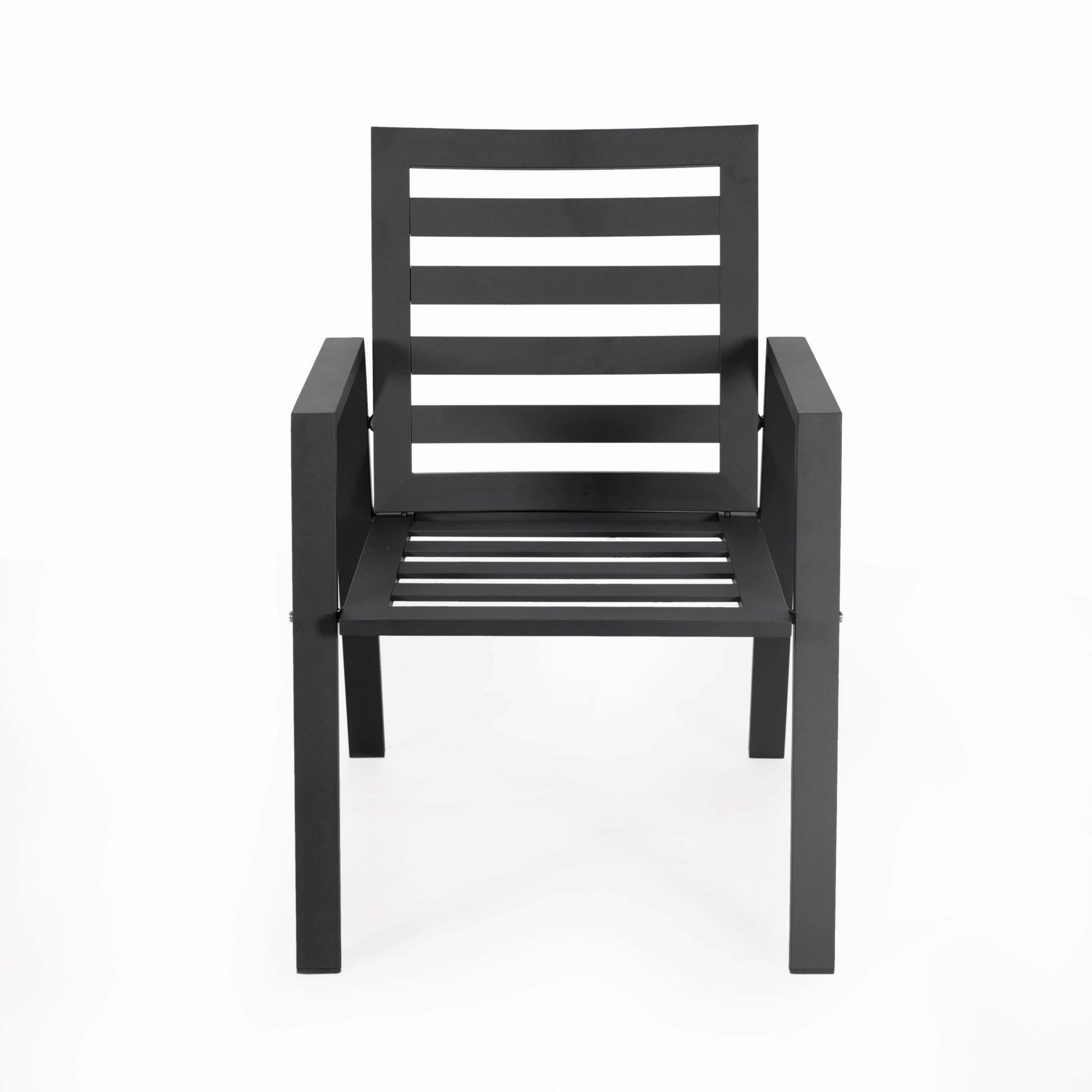 Chelsea 7-Piece Patio Dining Set 78-118" Wide Rectangular Extendable Aluminum Dining Table and 6 Dining Armchair Black Dining Set Leisuremod