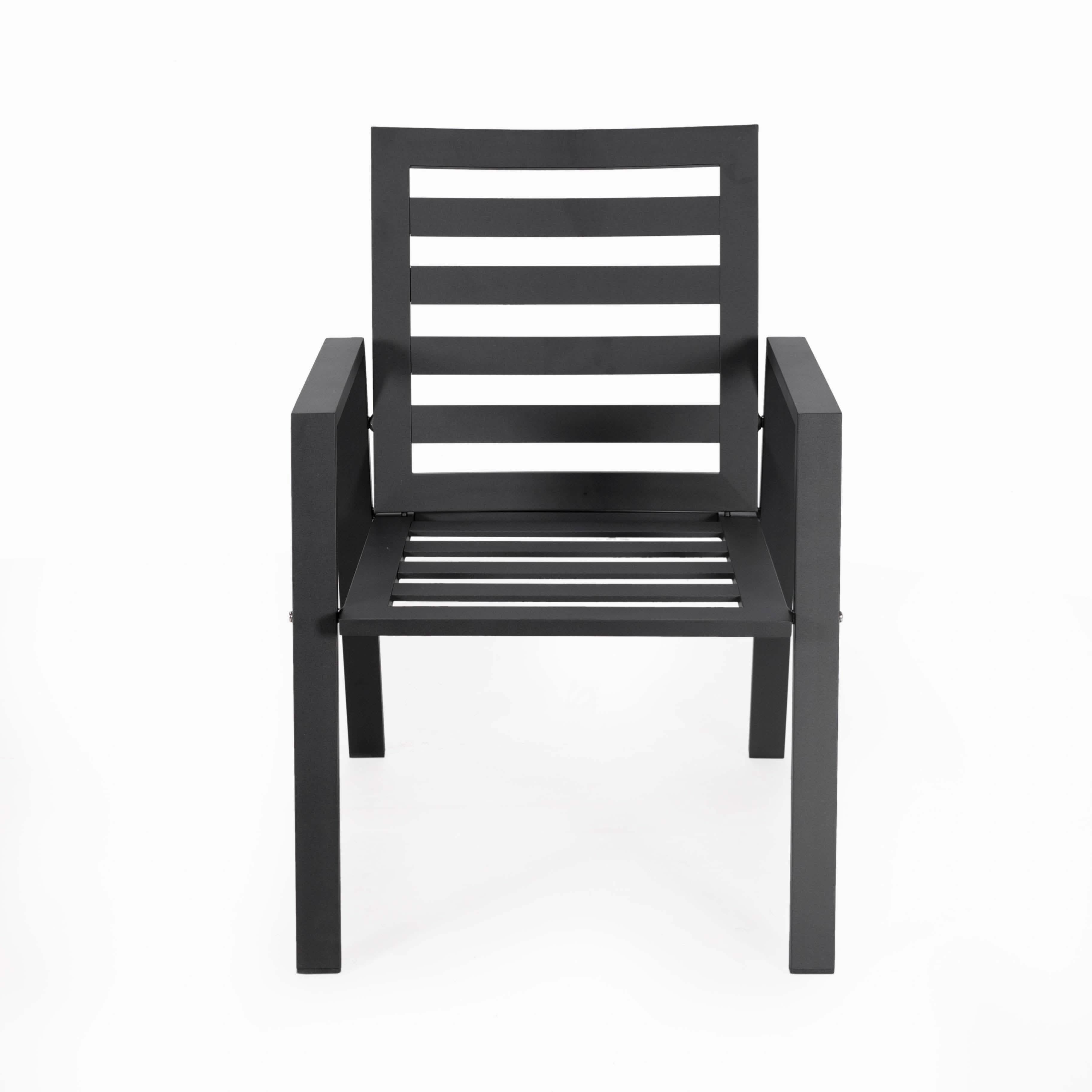 Chelsea 7-Piece Patio Dining Set 78-118" Wide Rectangular Extendable Aluminum Dining Table and 6 Dining Armchair Black Dining Set Leisuremod