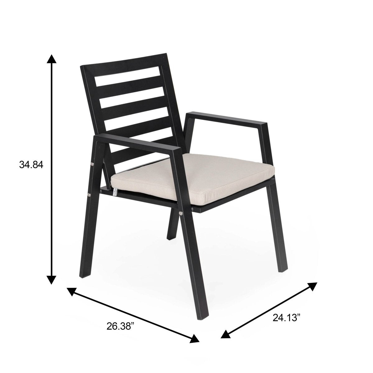 Chelsea 7-Piece Patio Dining Set with 60" Round Aluminum Dining Table and 6 Dining Armchair Beige Dining Set Leisuremod