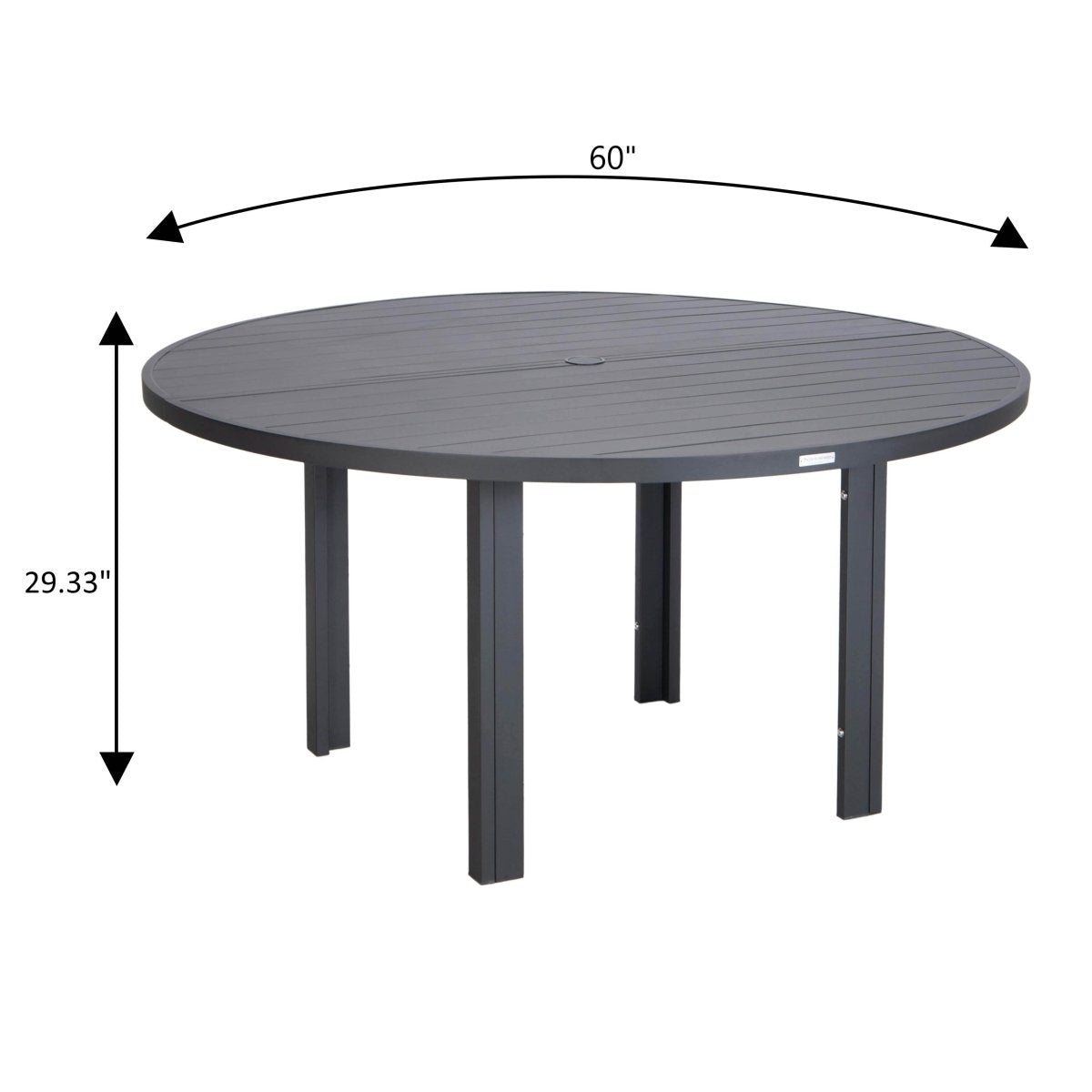 Chelsea 7-Piece Patio Dining Set with 60" Round Aluminum Dining Table and 6 Dining Armchair Beige Dining Set Leisuremod