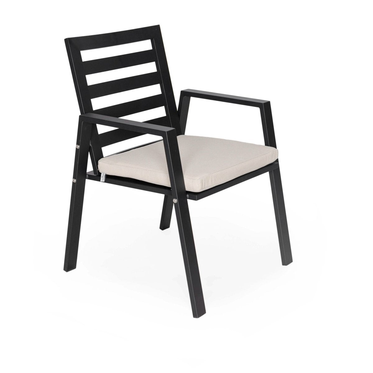 Chelsea 7-Piece Patio Dining Set with 60" Round Aluminum Dining Table and 6 Dining Armchair Beige Dining Set Leisuremod
