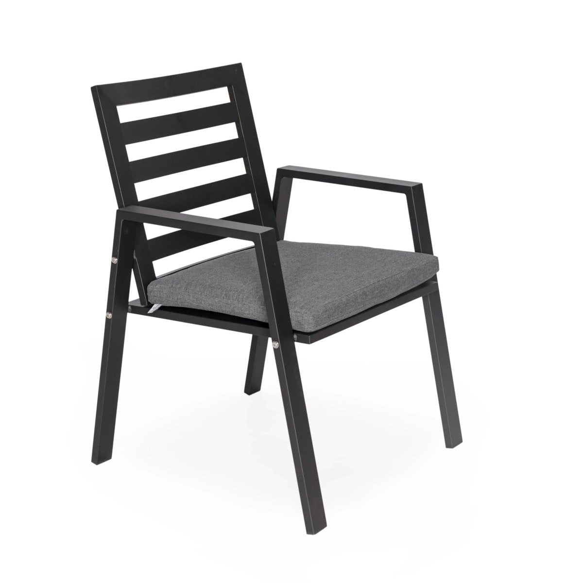 Chelsea 7-Piece Patio Dining Set with 60" Round Aluminum Dining Table and 6 Dining Armchair Black Dining Set Leisuremod