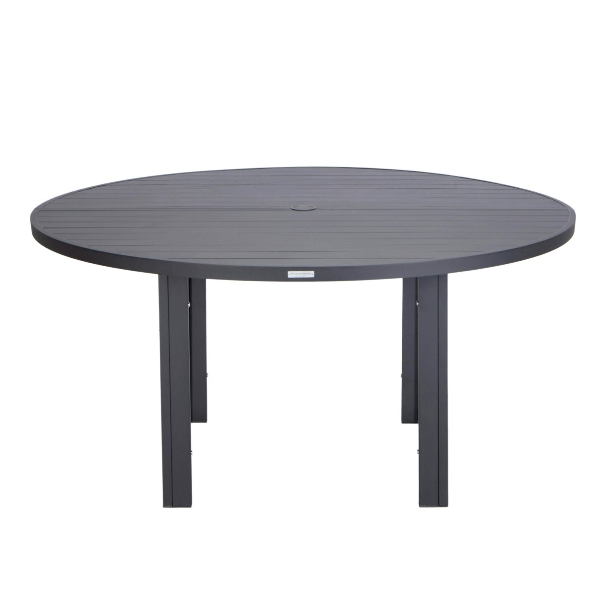 Chelsea 7-Piece Patio Dining Set with 60" Round Aluminum Dining Table and 6 Dining Armchair Black Dining Set Leisuremod