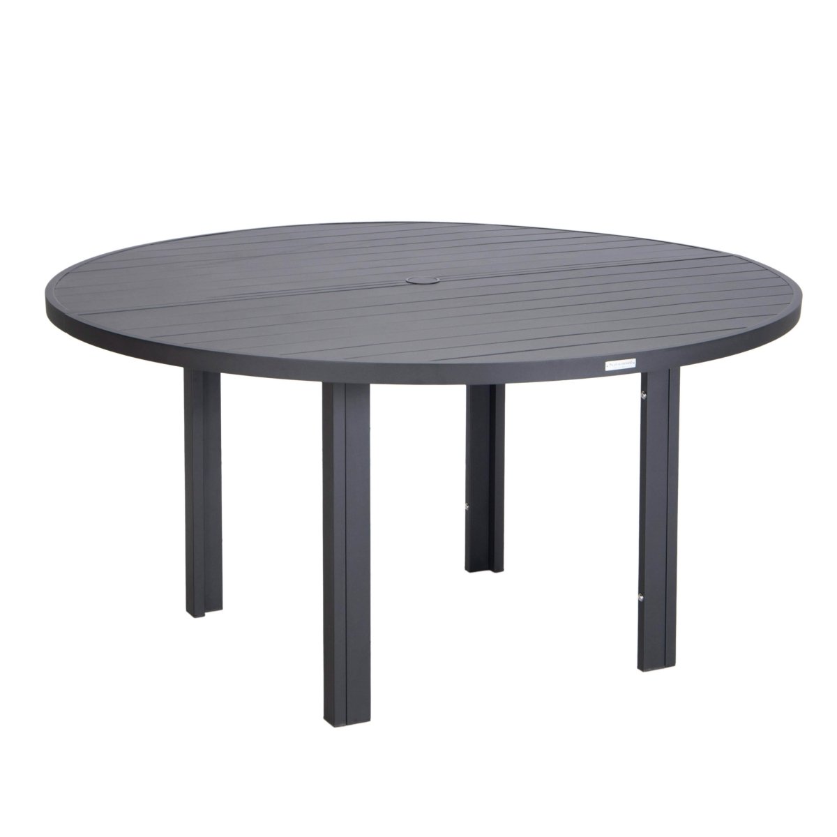 Chelsea 7-Piece Patio Dining Set with 60" Round Aluminum Dining Table and 6 Dining Armchair Beige Dining Set Leisuremod