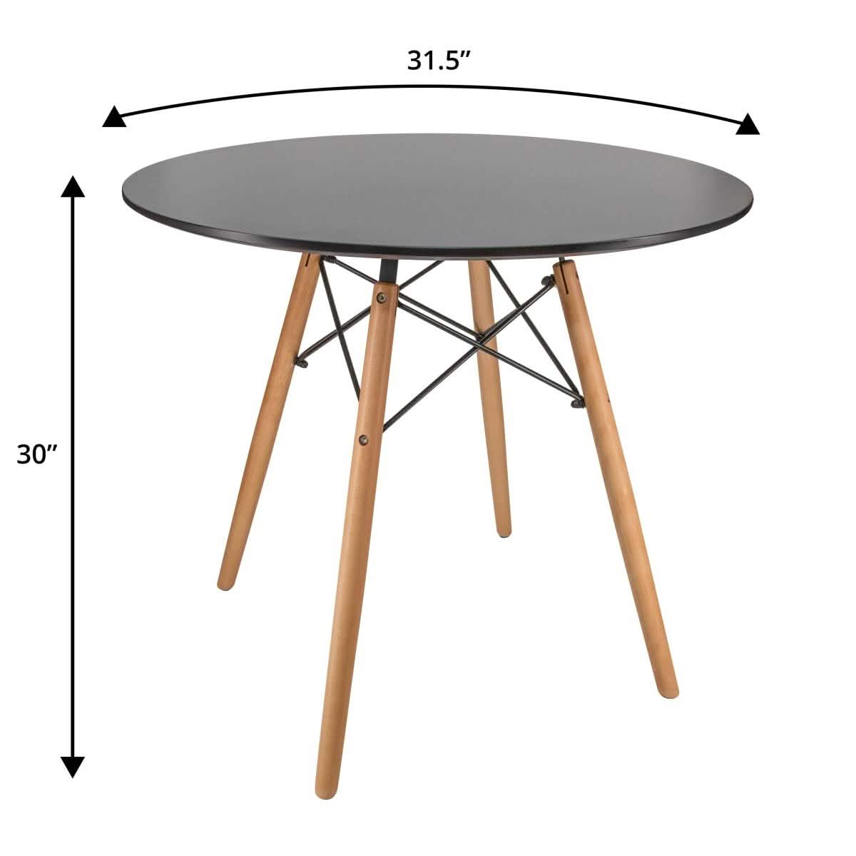 Dover 3-Piece Dining Set with Round Black MDF Top Bistro Table and 2 Plastic Chairs Blue Dining Set Leisuremod