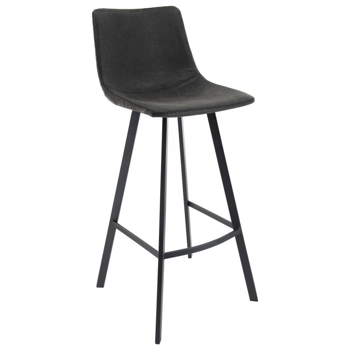 LeisureMod Dining Set Elland 5-Piece Bar-Height Dining Set with Round MDF Bar Table and Leather Bar Stools
