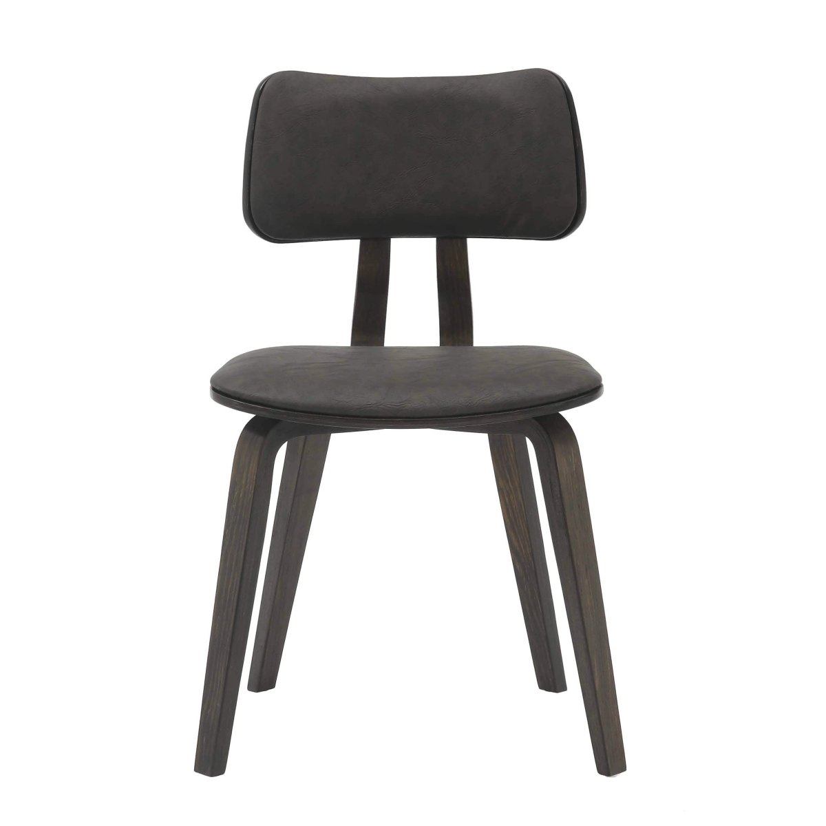 Fynix 5-Piece Dining Set with Round Wooden Table in Walnut and 4 Leather Dining Chairs Dark Walnut Brown Dining Set Leisuremod