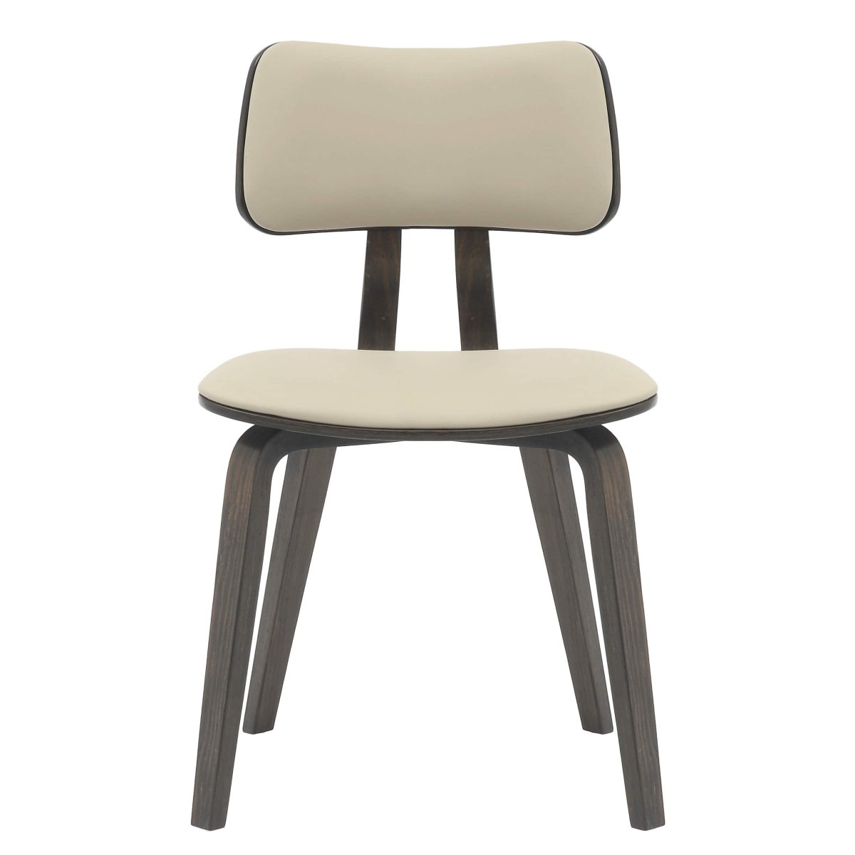 Fynix 5-Piece Dining Set with Round Wooden Table in Walnut and 4 Leather Dining Chairs Dark Walnut Brown Dining Set Leisuremod