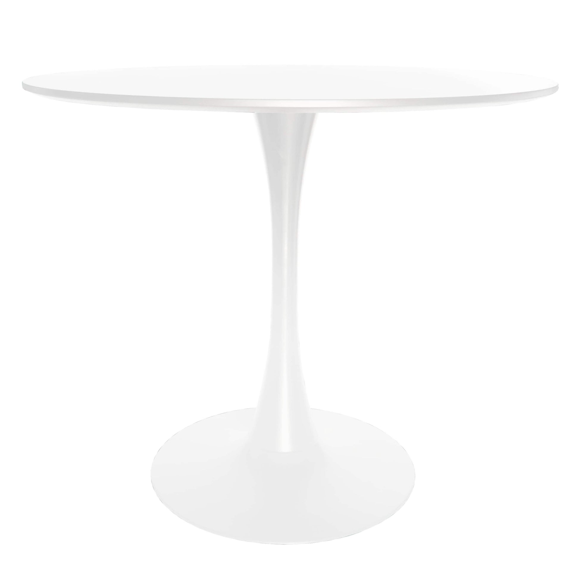LeisureMod 5-Piece Dining Set Round White MDF Table and 4 Acrylic Chairs with White Base Clear Dining Set Leisuremod