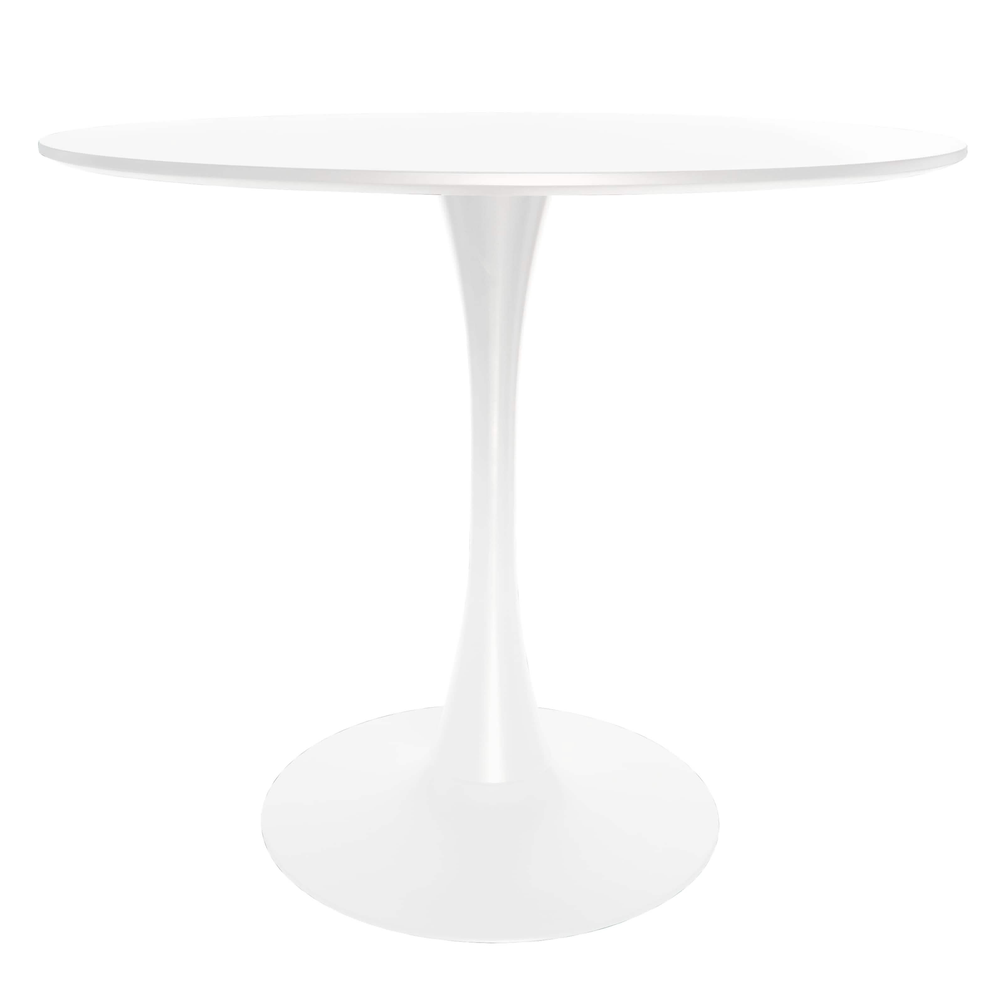 LeisureMod 5-Piece Dining Set Round White MDF Table and 4 Acrylic Chairs with White Base Clear Dining Set Leisuremod