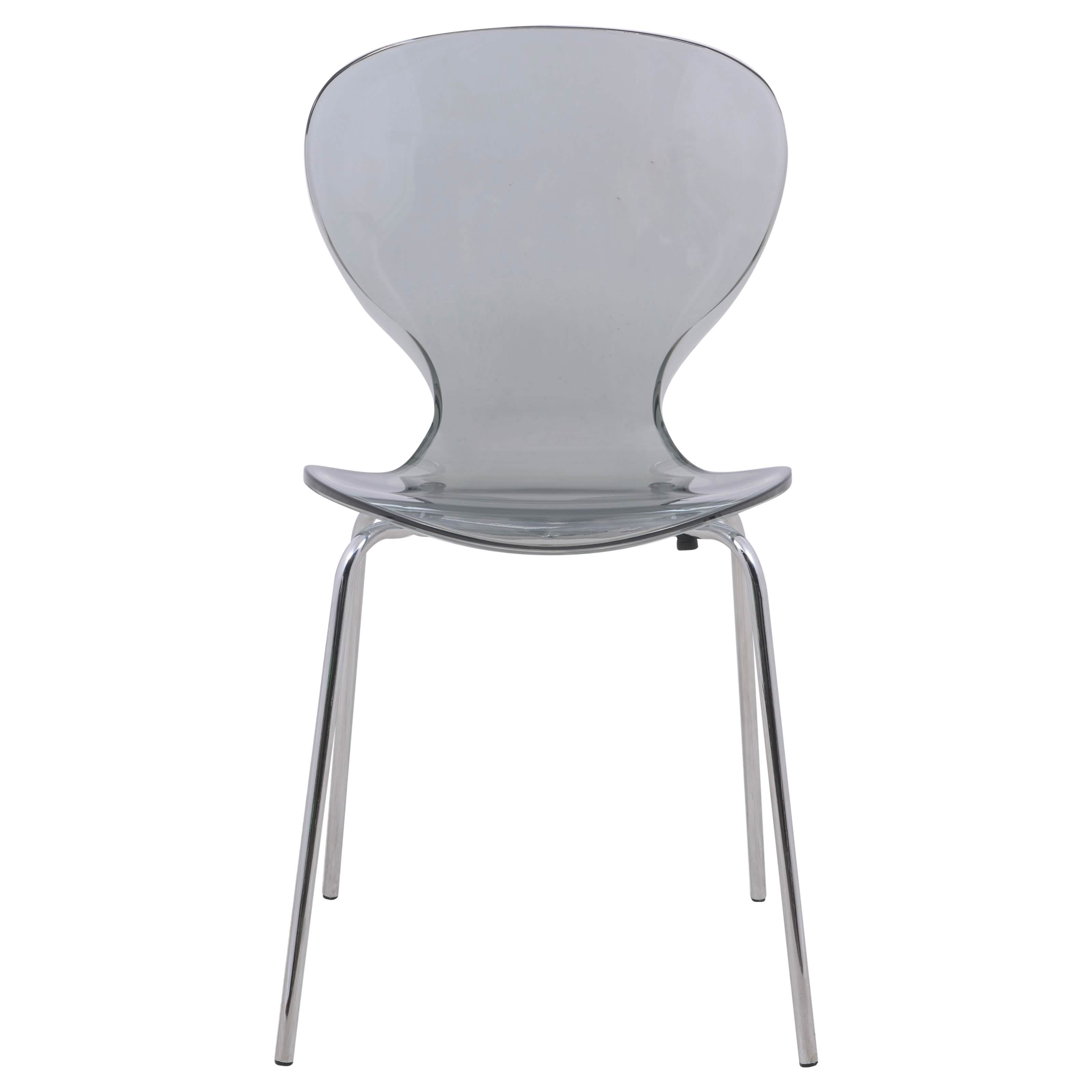 LeisureMod Bristol 5-Piece Dining Set Round White MDF Dining Table and 4 Acrylic Dining Chairs with Chrome Legs Transparent Black Dining Set Leisuremod