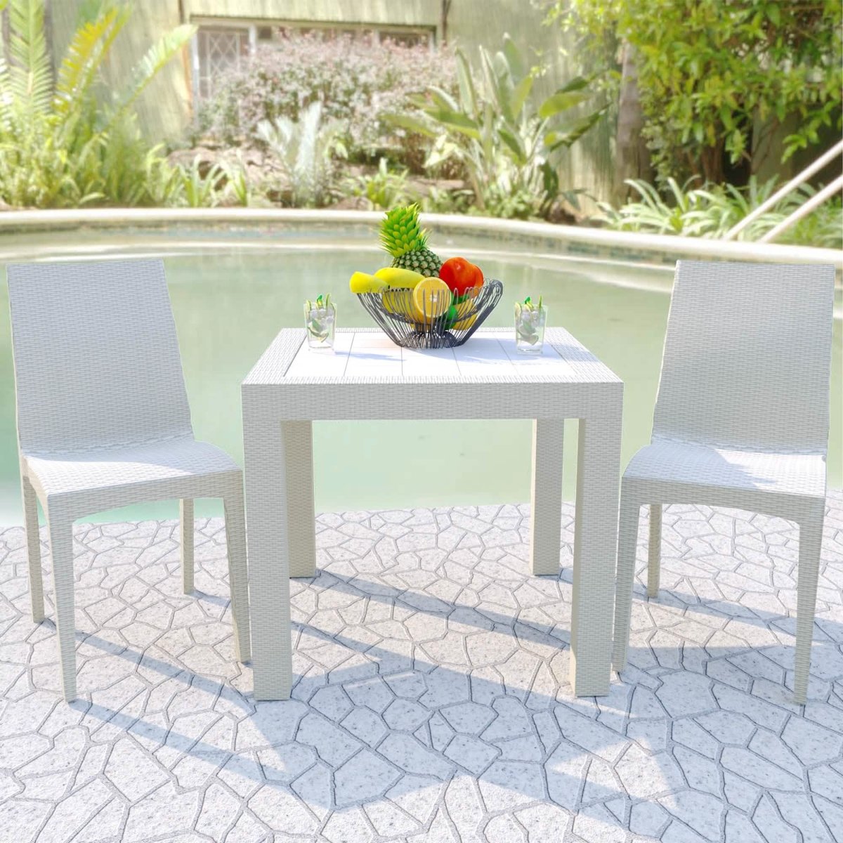 Mace Mid-Century 3-Piece Outdoor Dining Set Brown Dining Set Leisuremod