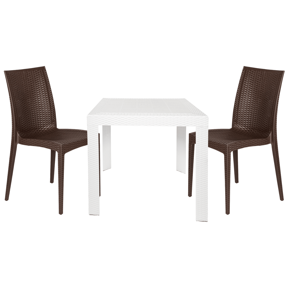 Mace Mid-Century 3-Piece Outdoor Dining Set Brown Dining Set Leisuremod