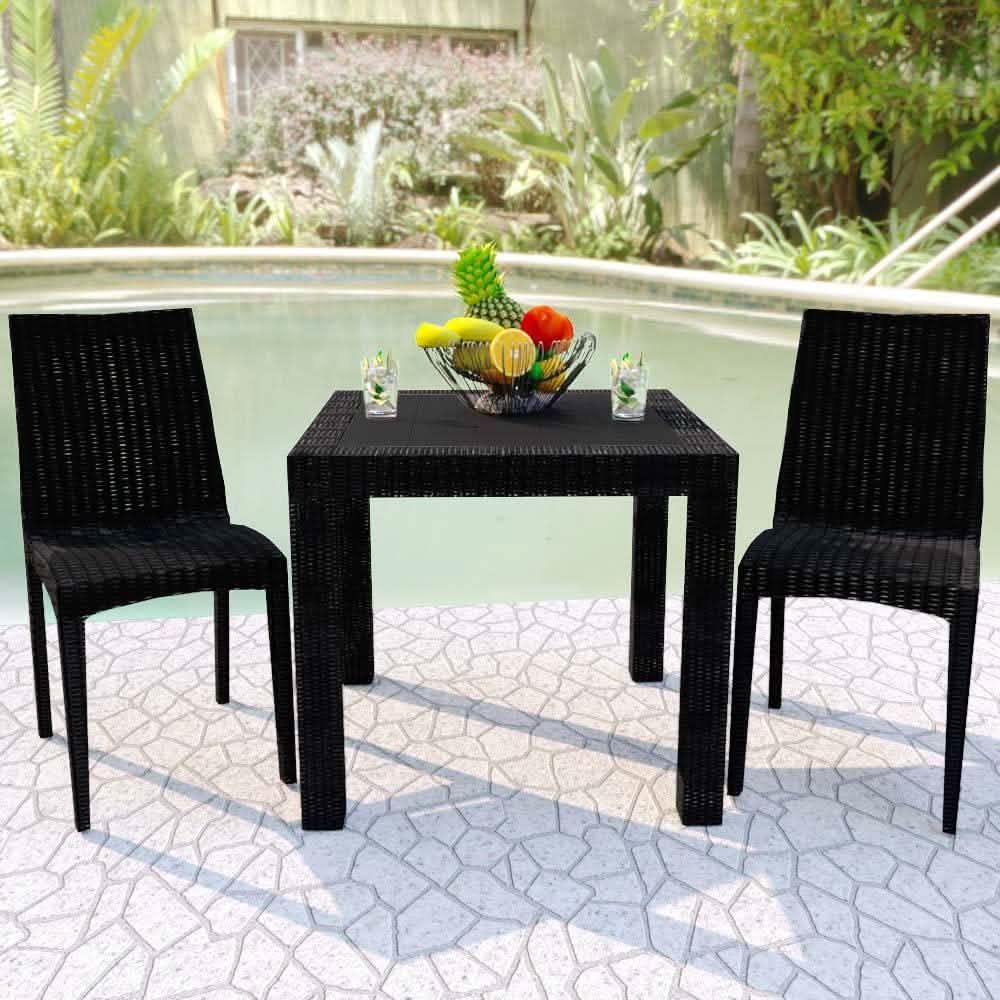 Mace Mid-Century 3-Piece Outdoor Dining Set Black Dining Set Leisuremod