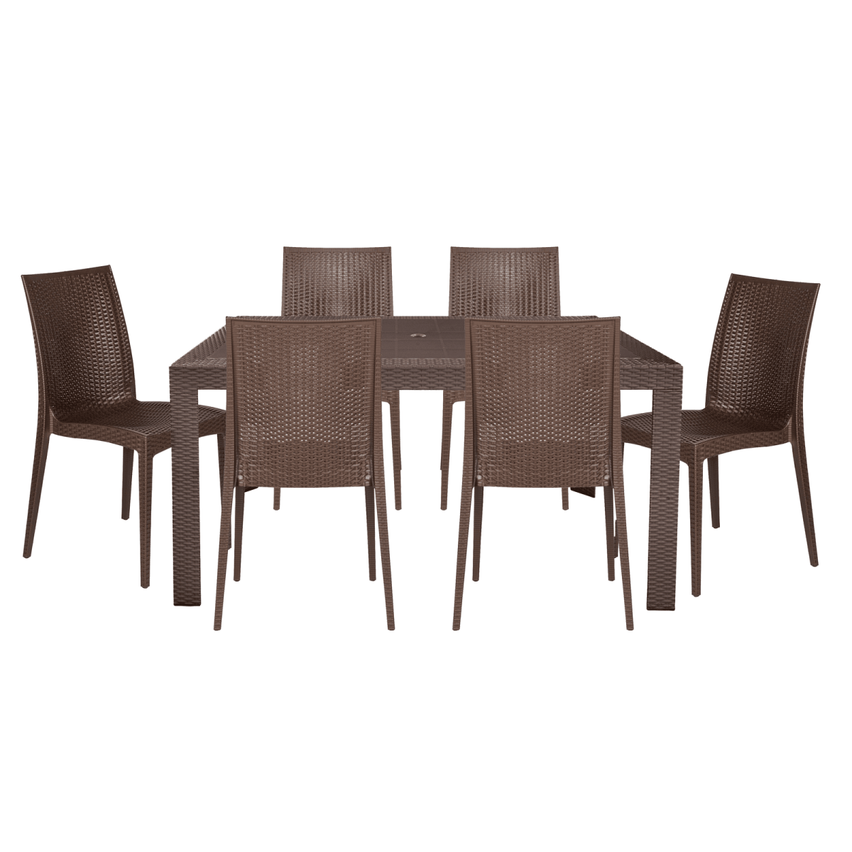 Mace Mid-Century 7-Piece Outdoor Dining Set White and Brown Dining Set Leisuremod