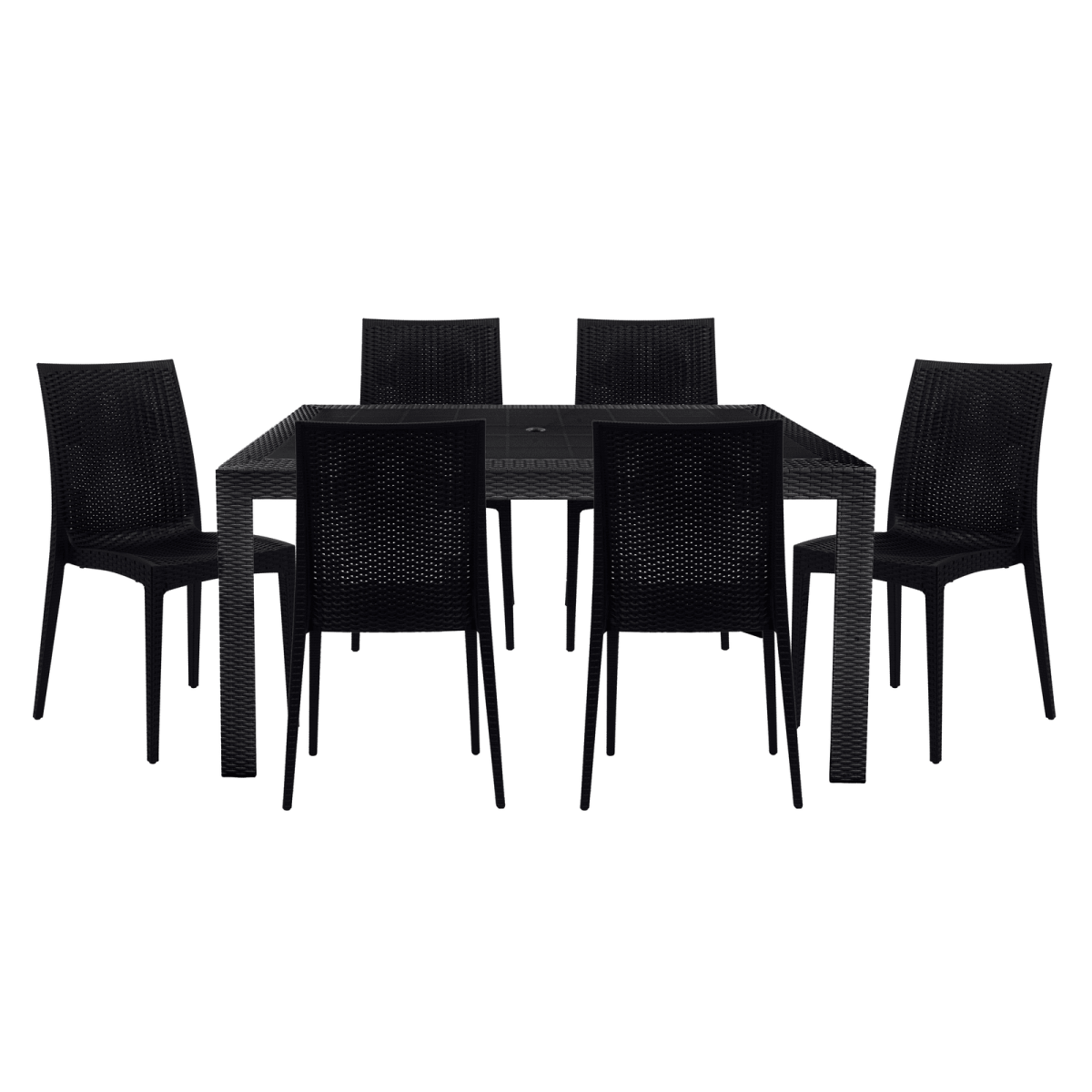 Mace Mid-Century 7-Piece Outdoor Dining Set White and Brown Dining Set Leisuremod