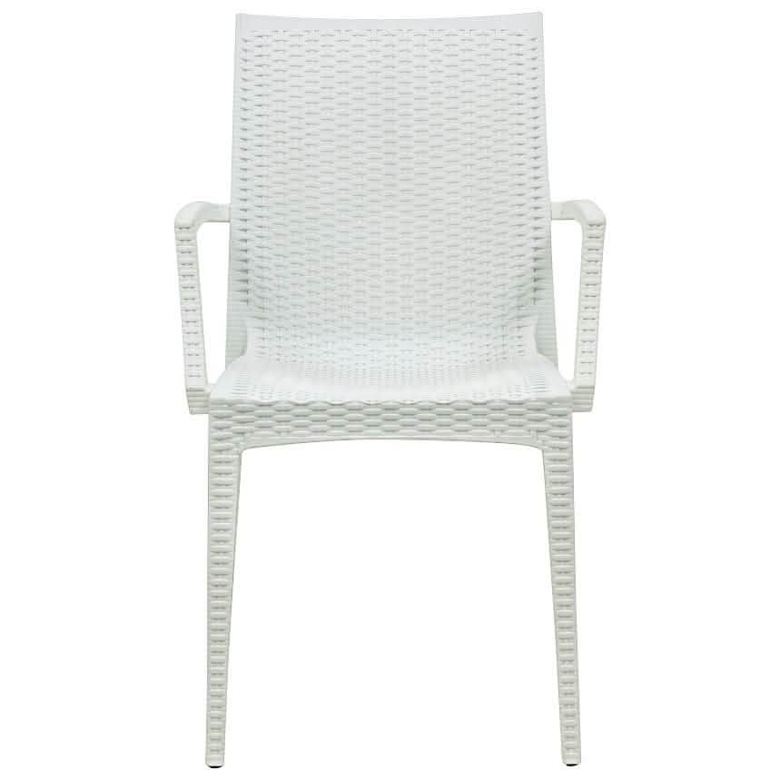 Mace Mid-Century 7-Piece Outdoor Dining Set: 4 Side Chairs & 2 Armchairs White and Brown Dining Set Leisuremod