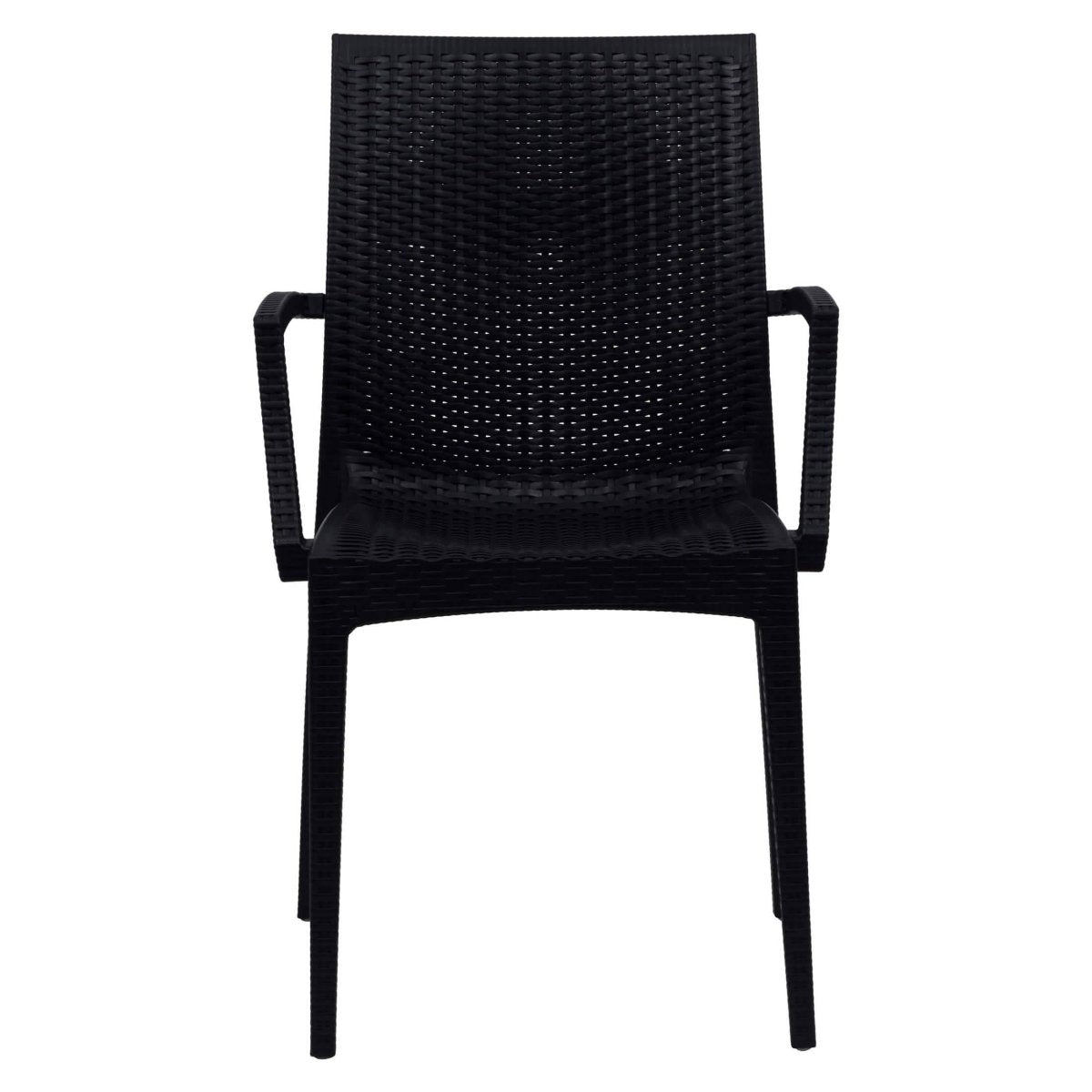 Mace Mid-Century 7-Piece Outdoor Dining Set: 4 Side Chairs & 2 Armchairs White and Brown Dining Set Leisuremod