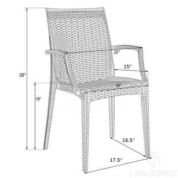 Mace Mid-Century 7-Piece Outdoor Dining Set: 4 Side Chairs & 2 Armchairs Black Dining Set Leisuremod