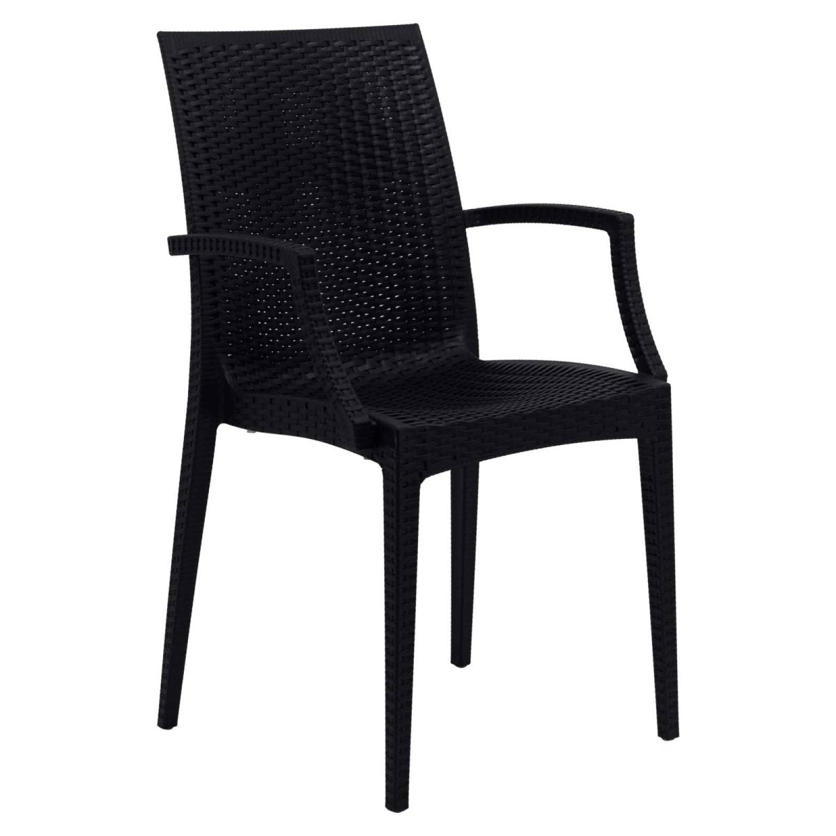 Mace Mid-Century 7-Piece Outdoor Dining Set: 4 Side Chairs & 2 Armchairs Black Dining Set Leisuremod