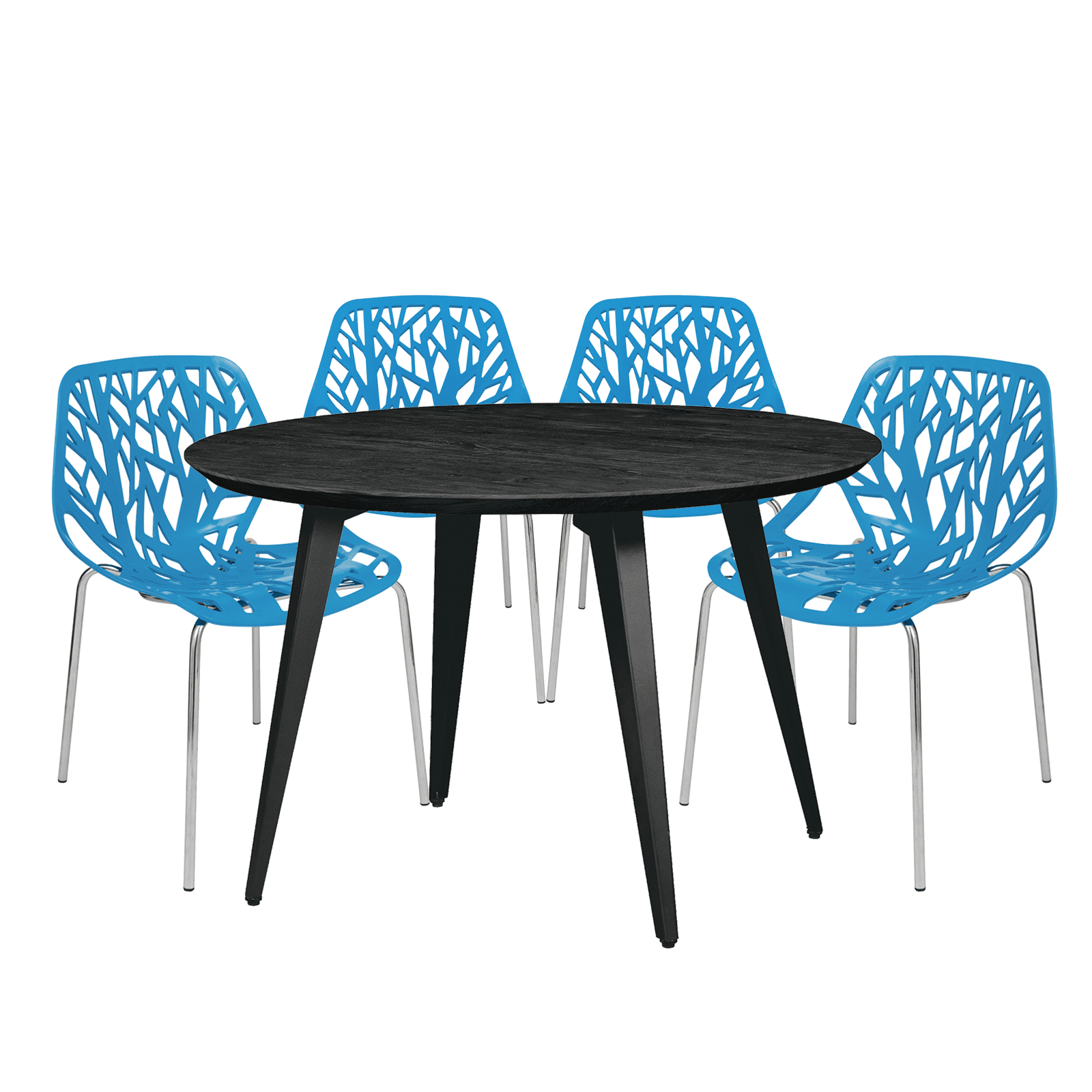 Leisuremod Dining Set Ravenna 5-Piece Dining Set: 4 Stackable Plastic Chairs & Round Wood Table, Metal Base