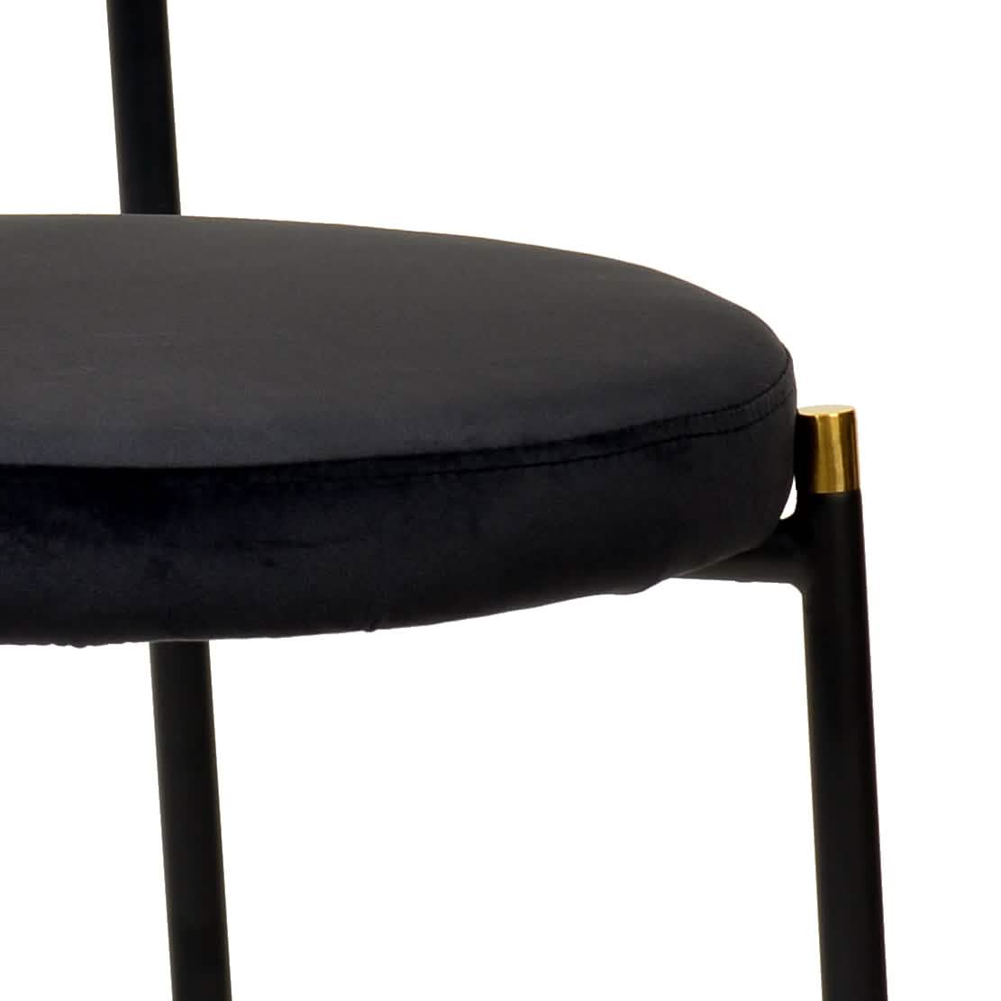 Verve 5-Piece Dining Set with 36" Round Dining Table Black MDF Top and Gold Base with 4 Velvet Dining Chairs in Black Steel Legs Dining Set Leisuremod