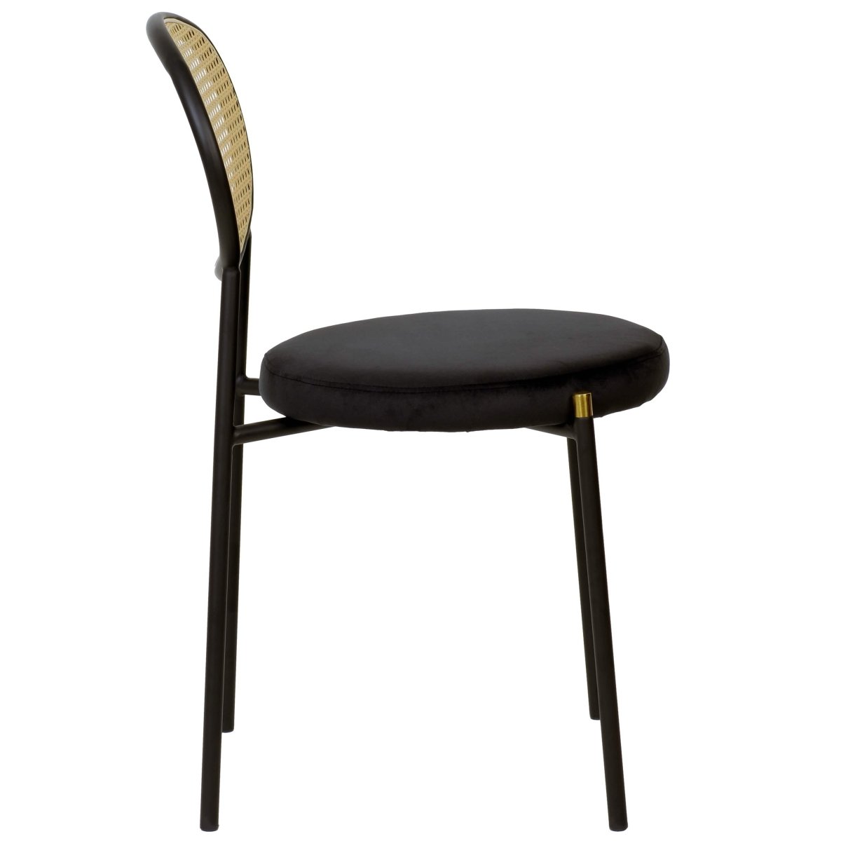 Verve 5-Piece Dining Set with 36" Round Dining Table Black MDF Top and Gold Base with 4 Velvet Dining Chairs in Black Steel Legs Dining Set Leisuremod